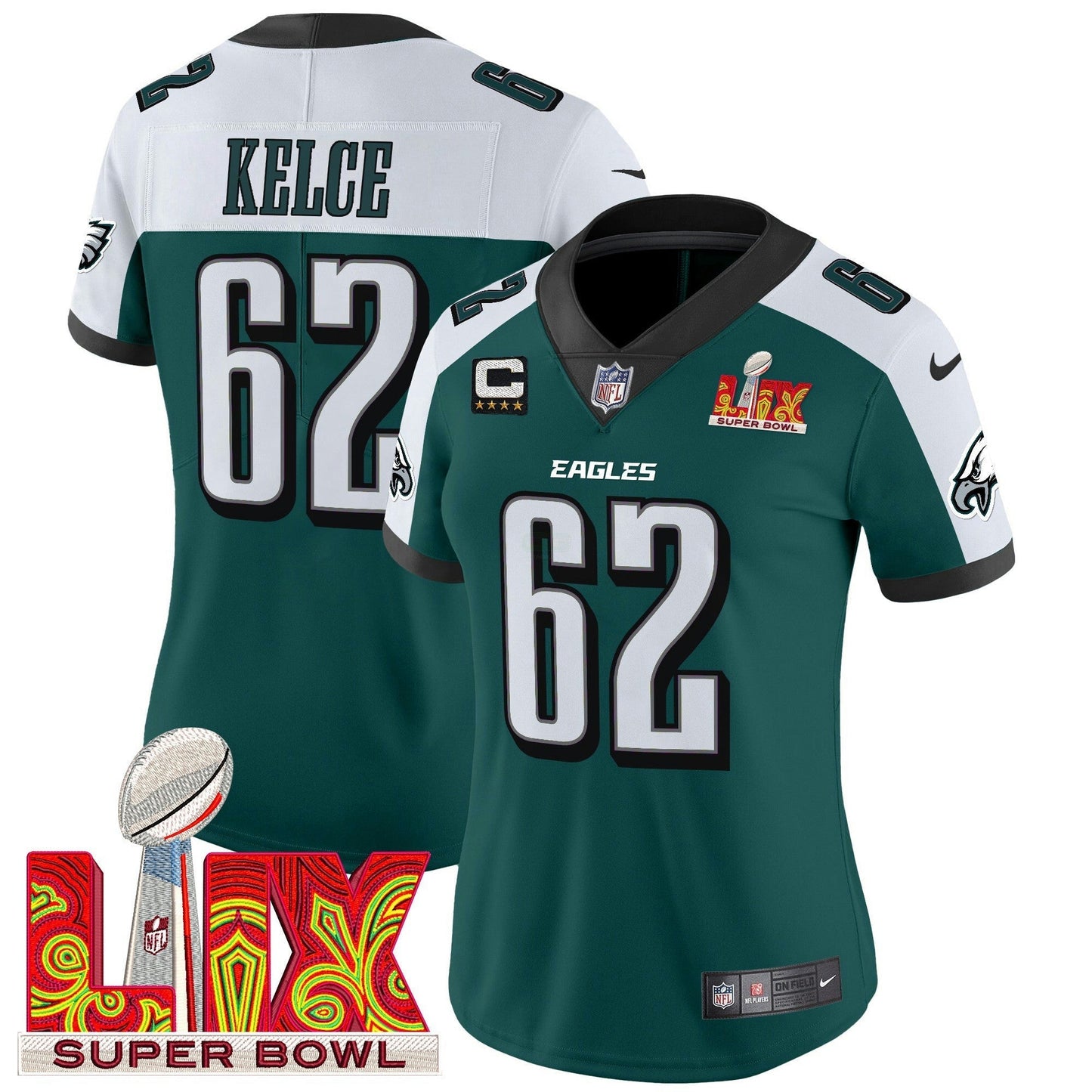 Camisa NFL Women’s Philadelphia Super Bowl LIX Patch Vapor Limited Jersey