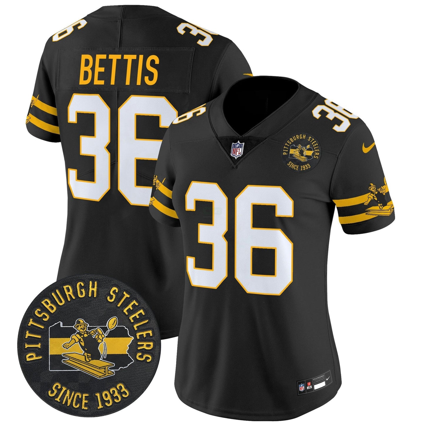 Camisa NFL Women’s Pittsburgh Throwback 1933 Patch Vapor Limited Jersey