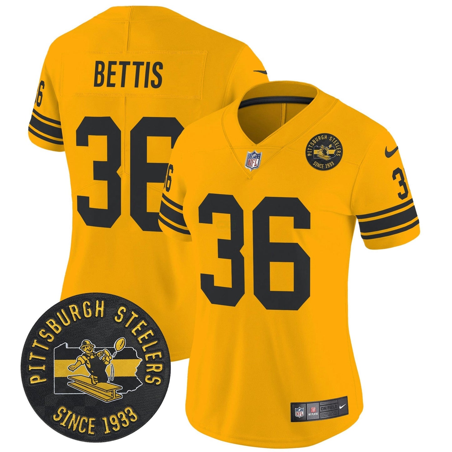 Camisa NFL Women’s Pittsburgh Throwback 1962 Vapor Limited Jersey – Est. 1933 Patch
