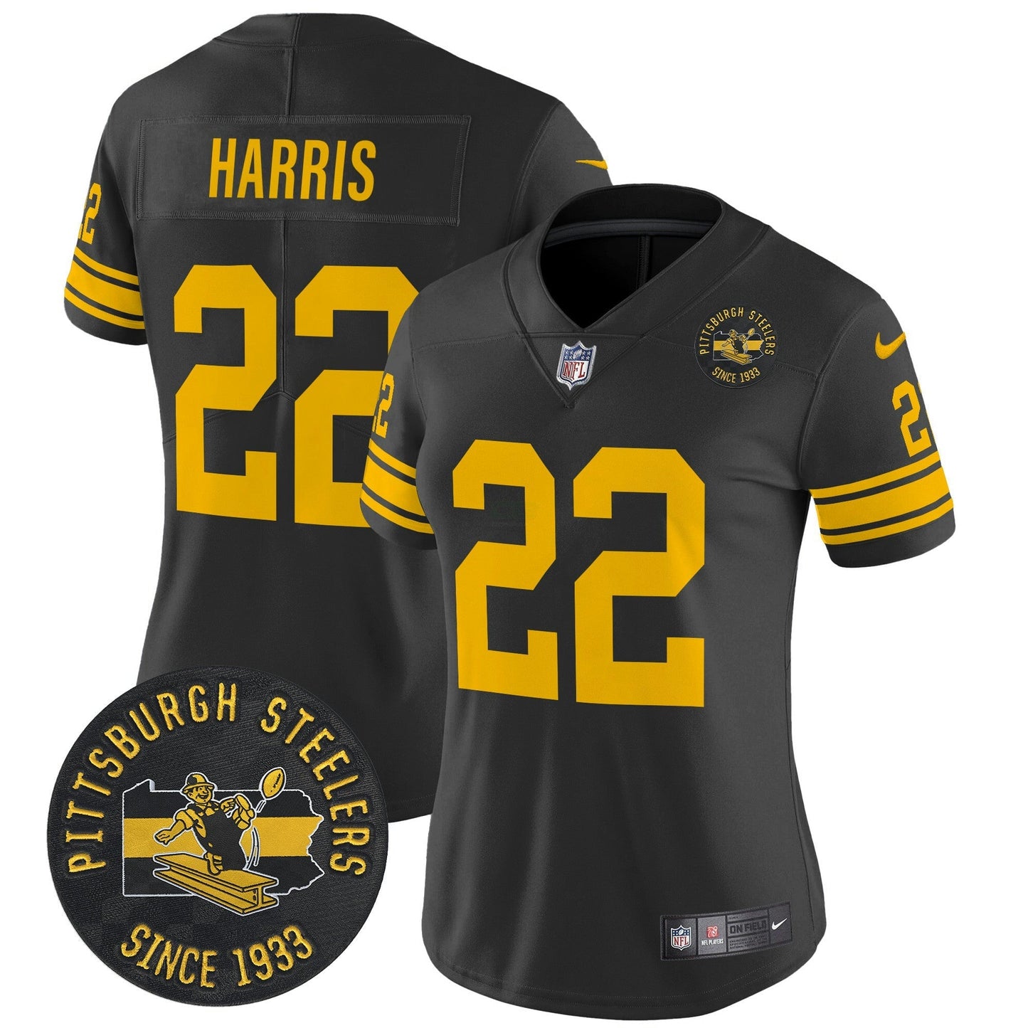 Camisa NFL Women’s Pittsburgh Throwback 1962 Vapor Limited Jersey – Est. 1933 Patch