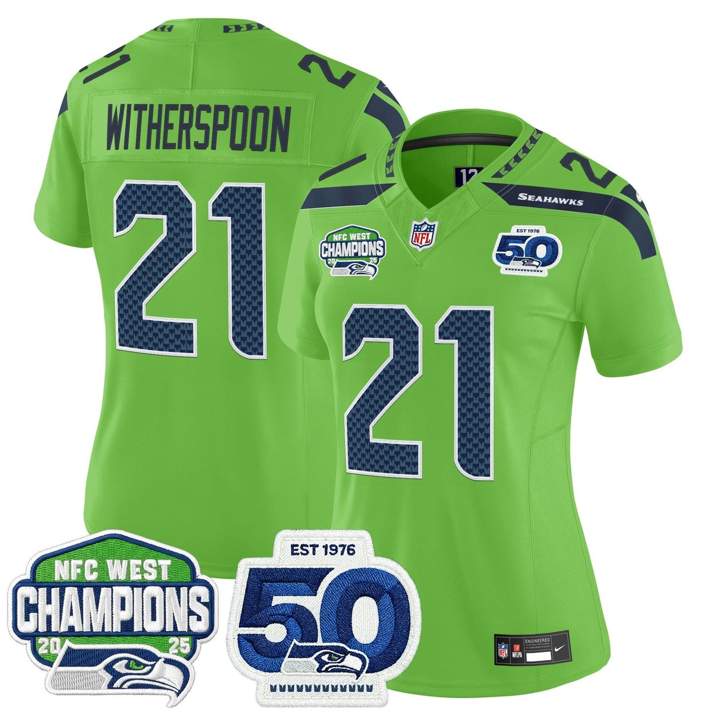 Camisa NFL Women’s Seattle 2025 NFC West Division Champions & 50th Anniversary Patch Vapor Limited Jersey