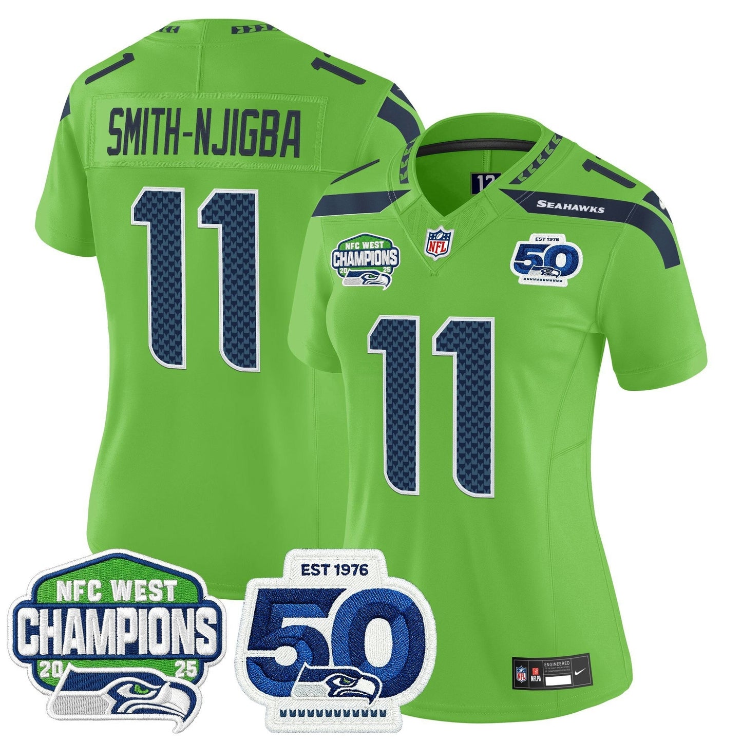 Camisa NFL Women’s Seattle 2025 NFC West Division Champions & 50th Anniversary Patch Vapor Limited Jersey