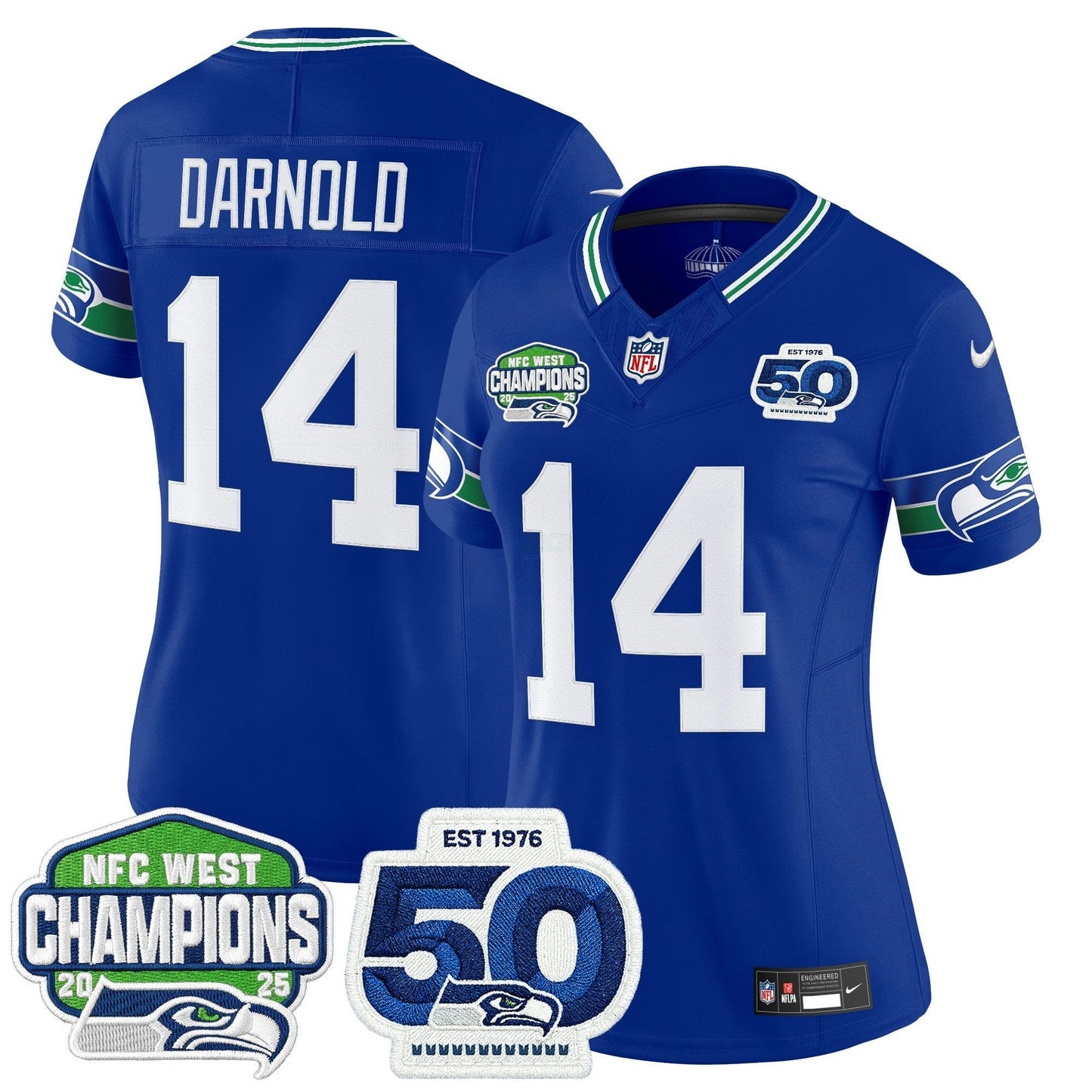 Camisa NFL Women’s Seattle 2025 NFC West Division Champions & 50th Anniversary Patch Vapor Limited Jersey