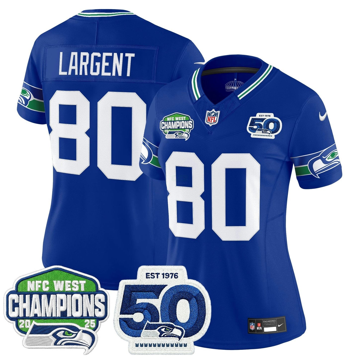 Camisa NFL Women’s Seattle 2025 NFC West Division Champions & 50th Anniversary Patch Vapor Limited Jersey