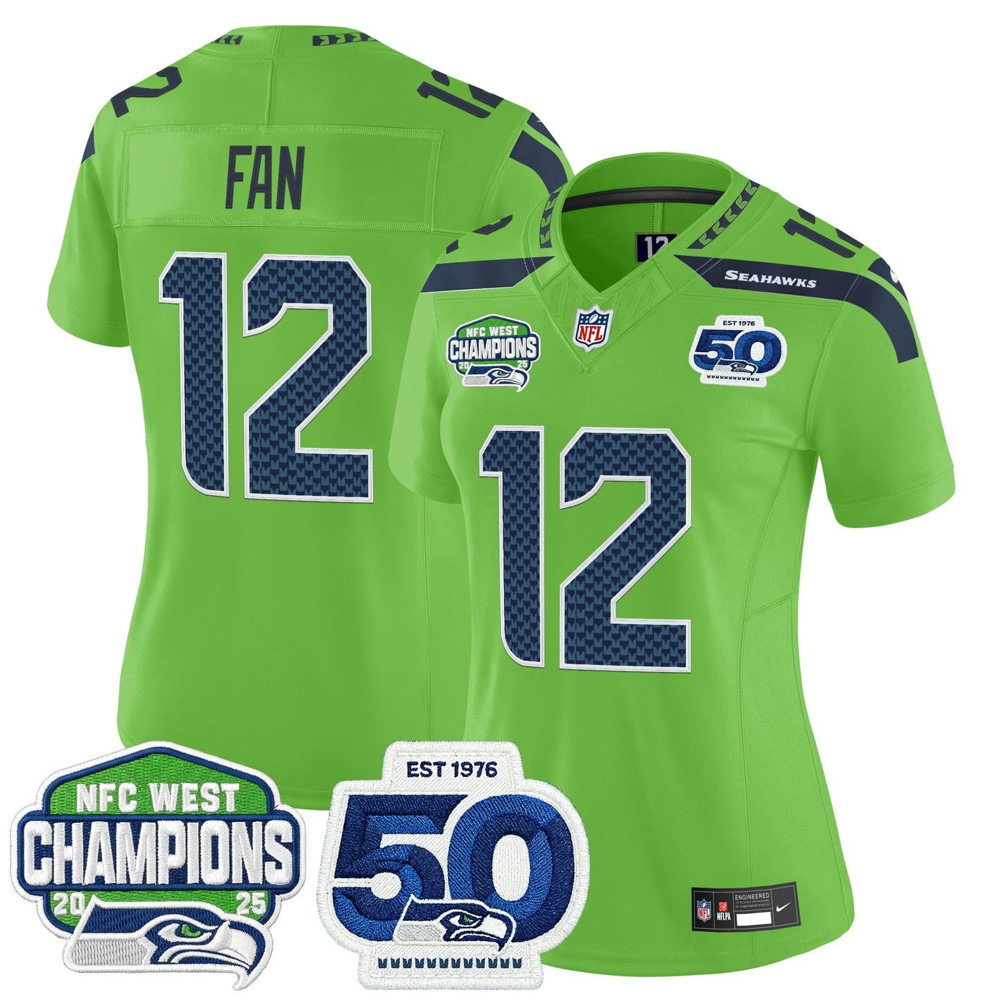 Camisa NFL Women’s Seattle 2025 NFC West Division Champions & 50th Anniversary Patch Vapor Limited Jersey