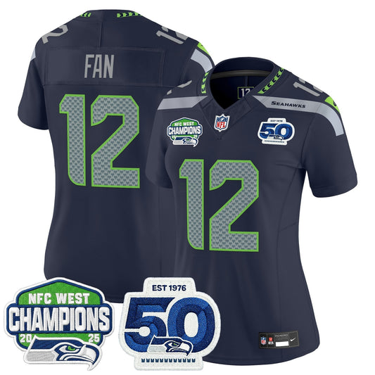 Camisa NFL Women’s Seattle 2025 NFC West Division Champions & 50th Anniversary Patch Vapor Limited Jersey