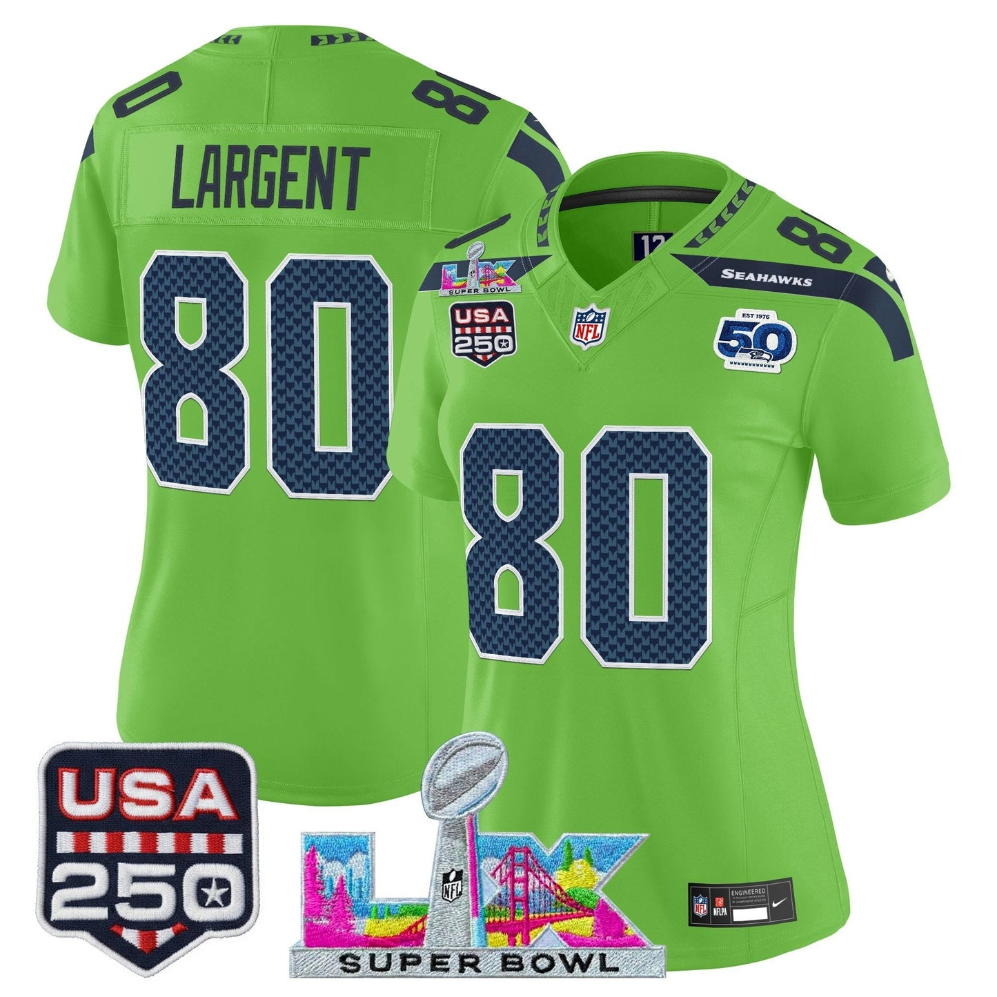 Camisa NFL Women’s Seattle “Super Bowl LX & United States 250th Anniversary Patch” Vapor Limited Jersey