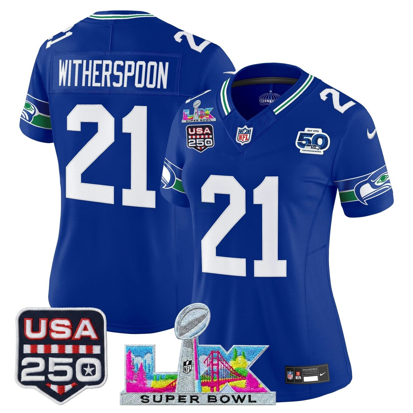 Camisa NFL Women’s Seattle “Super Bowl LX & United States 250th Anniversary Patch” Vapor Limited Jersey