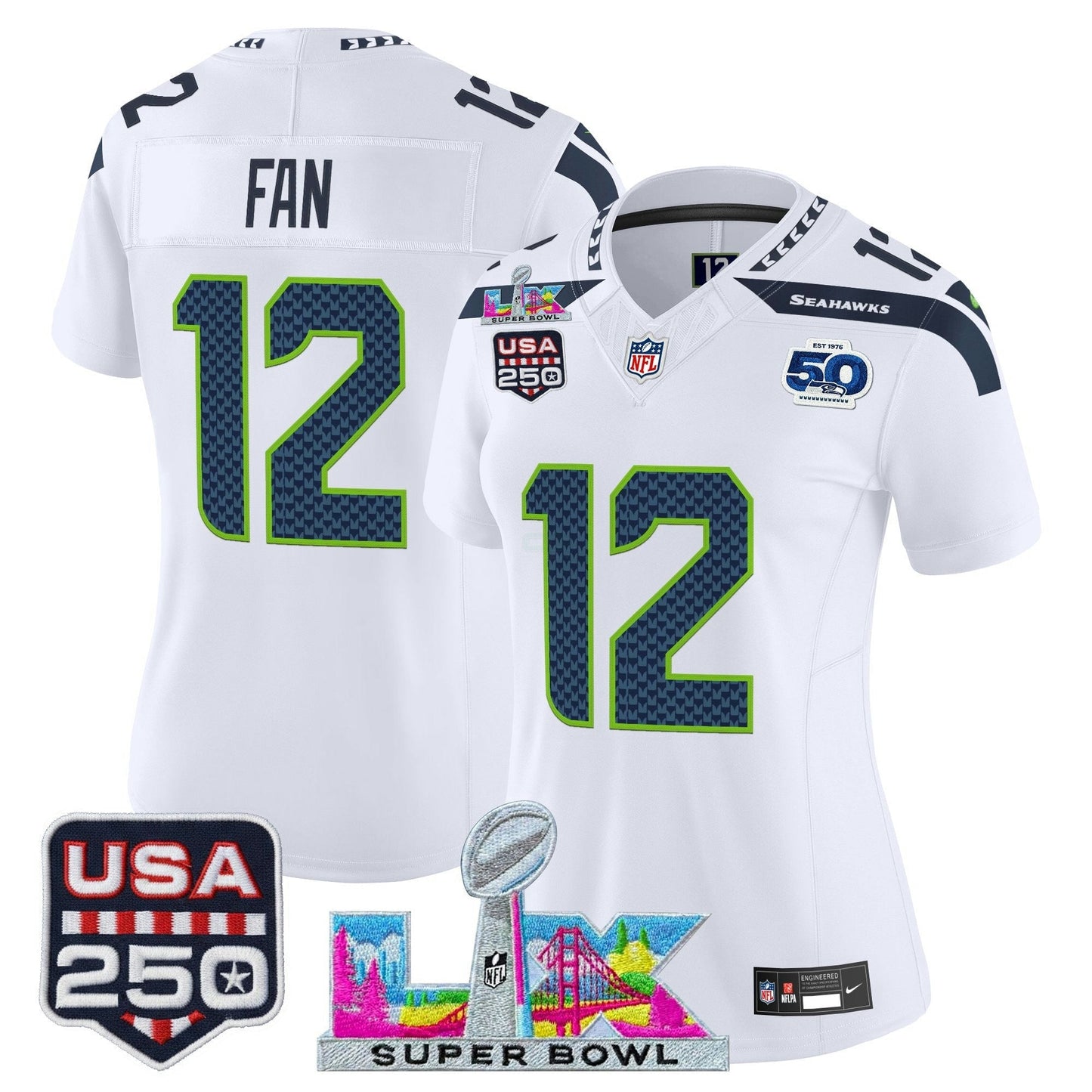 Camisa NFL Women’s Seattle “Super Bowl LX & United States 250th Anniversary Patch” Vapor Limited Jersey