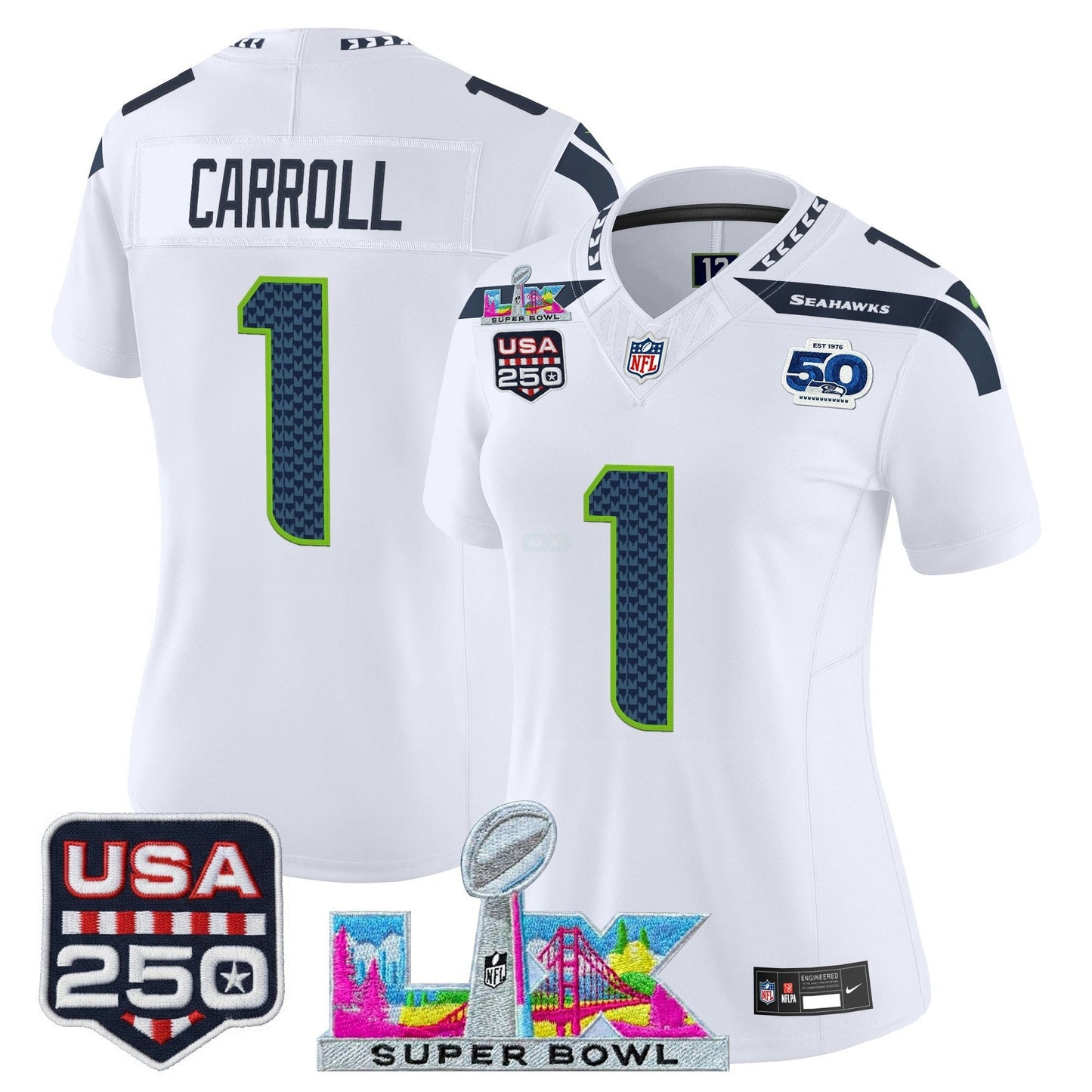 Camisa NFL Women’s Seattle “Super Bowl LX & United States 250th Anniversary Patch” Vapor Limited Jersey