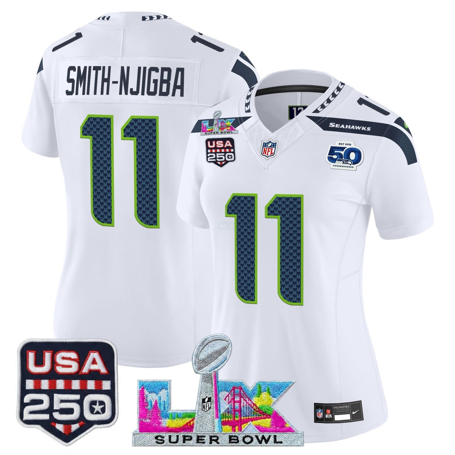 Camisa NFL Women’s Seattle “Super Bowl LX & United States 250th Anniversary Patch” Vapor Limited Jersey
