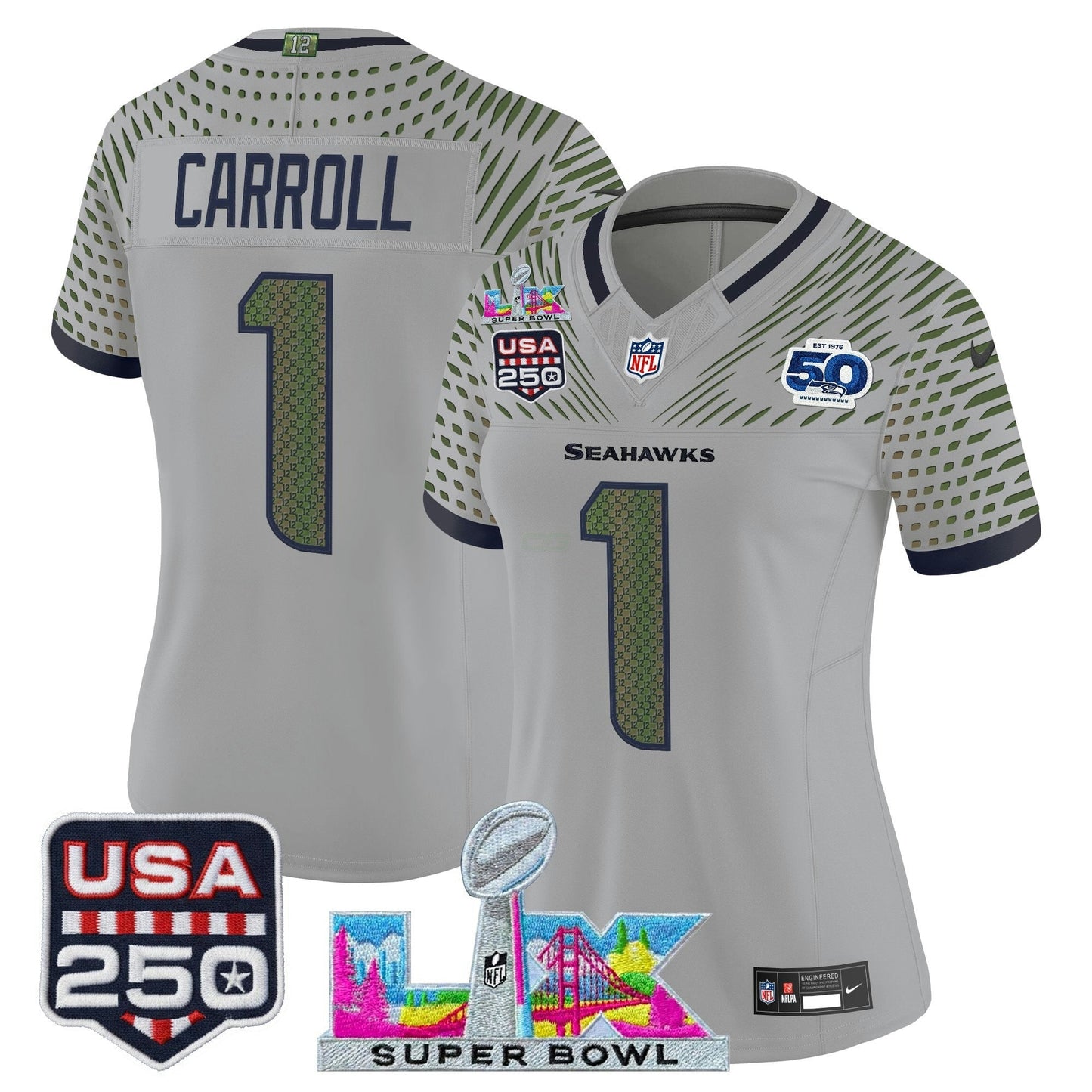 Camisa NFL Women’s Seattle “Super Bowl LX & United States 250th Anniversary Patch” Vapor Limited Jersey
