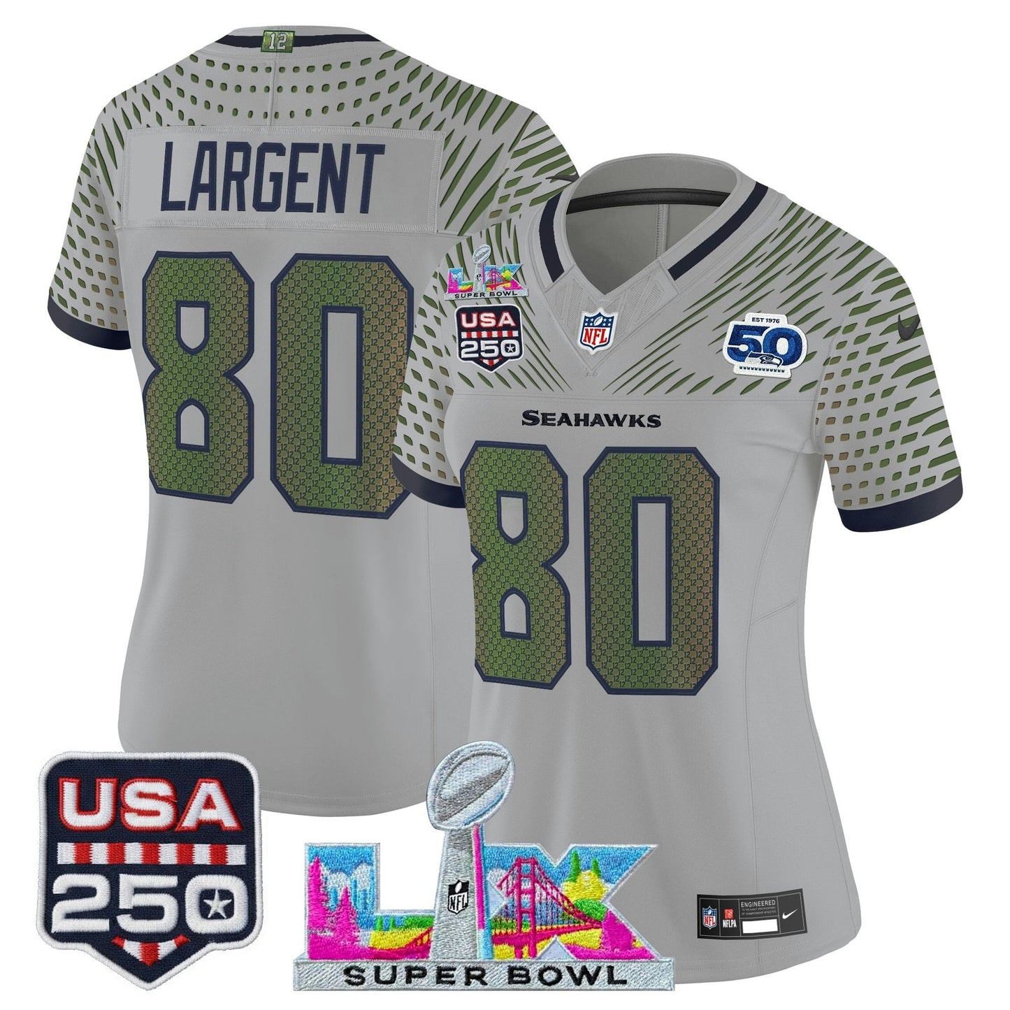 Camisa NFL Women’s Seattle “Super Bowl LX & United States 250th Anniversary Patch” Vapor Limited Jersey