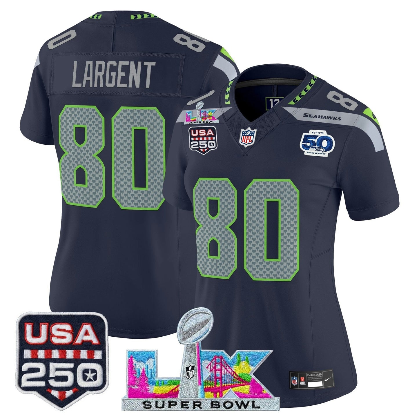 Camisa NFL Women’s Seattle “Super Bowl LX & United States 250th Anniversary Patch” Vapor Limited Jersey