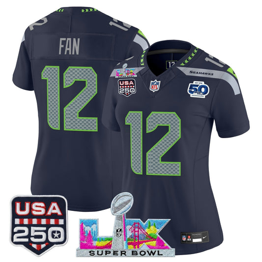Camisa NFL Women’s Seattle “Super Bowl LX & United States 250th Anniversary Patch” Vapor Limited Jersey