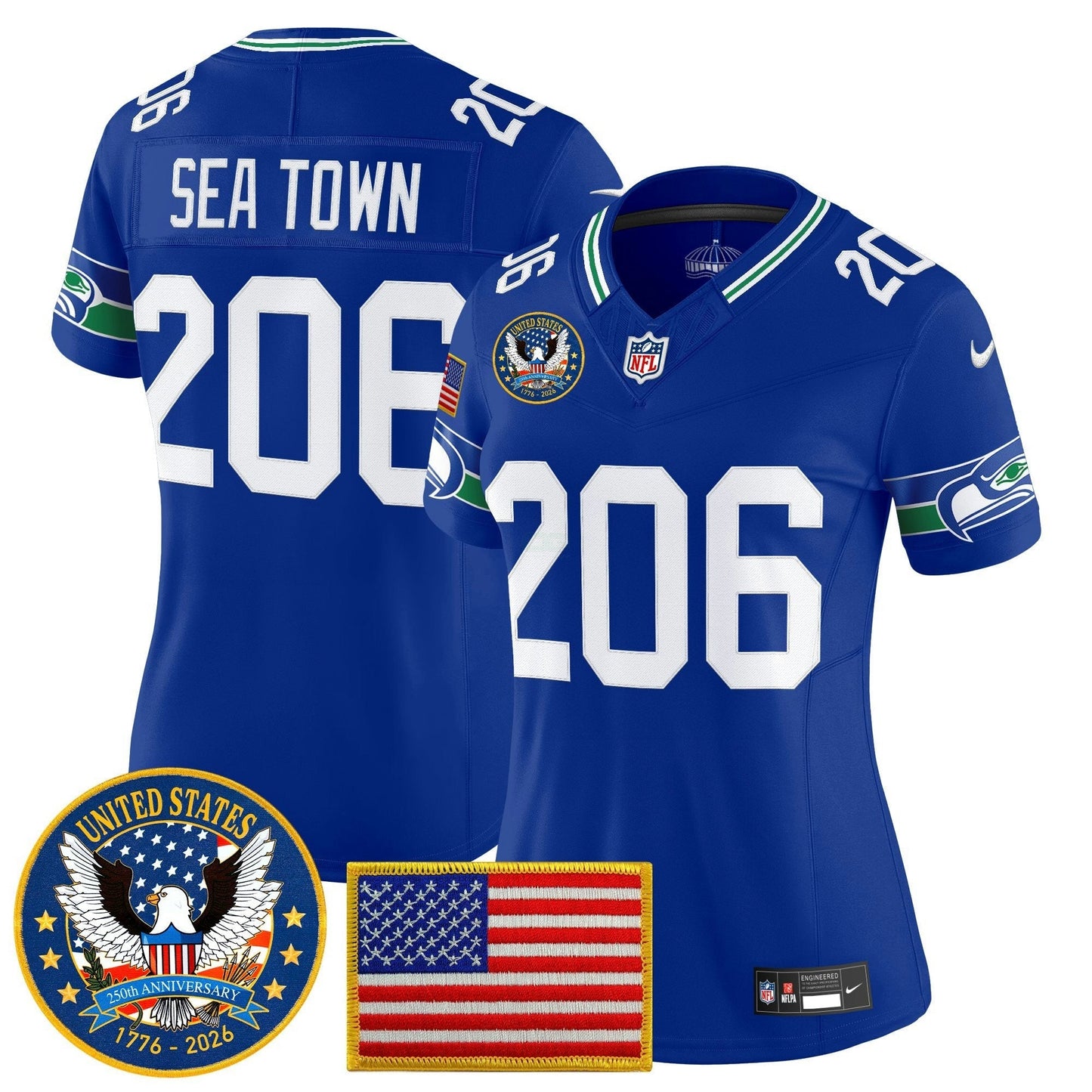 Camisa NFL Women’s Seattle “United States 250th Anniversary Patch” Vapor Limited Jersey