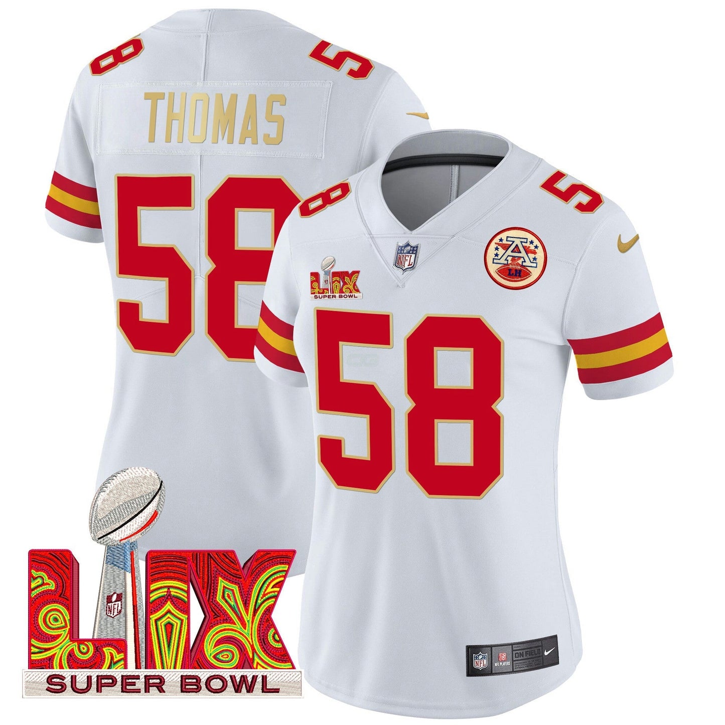 Camisa NFL Women’s Super Bowl LIX Patch Dourada Trim Vapor Limited Jersey