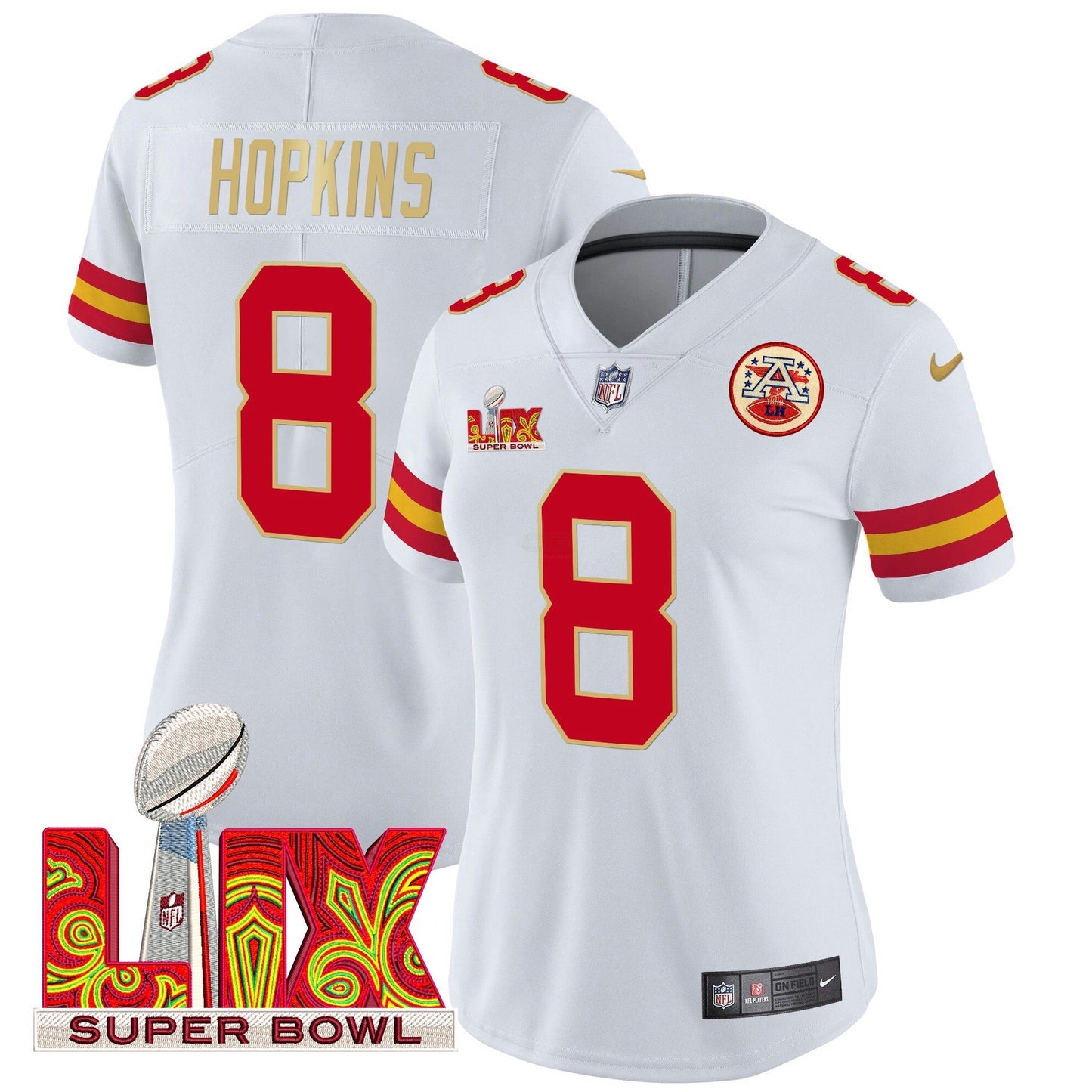 Camisa NFL Women’s Super Bowl LIX Patch Dourada Trim Vapor Limited Jersey