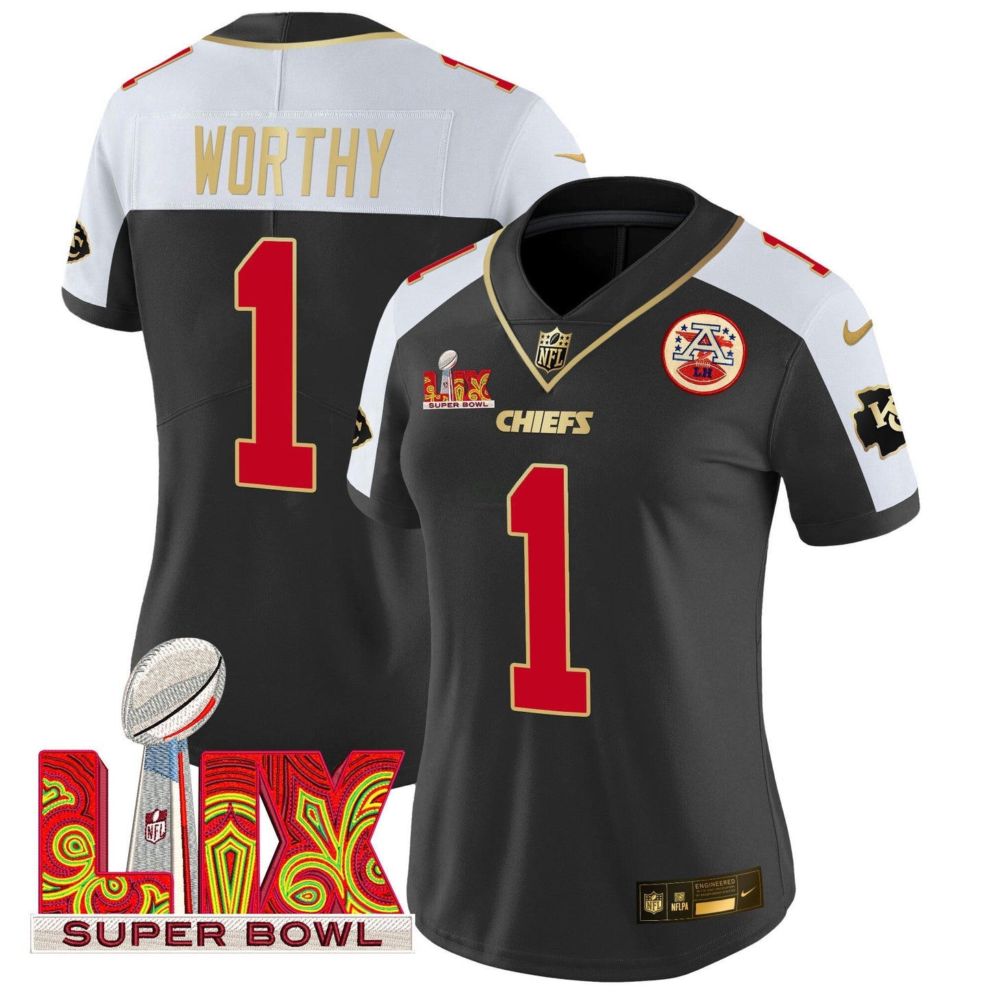 Camisa NFL Women’s Super Bowl LIX Patch Dourada Trim Vapor Limited Jersey
