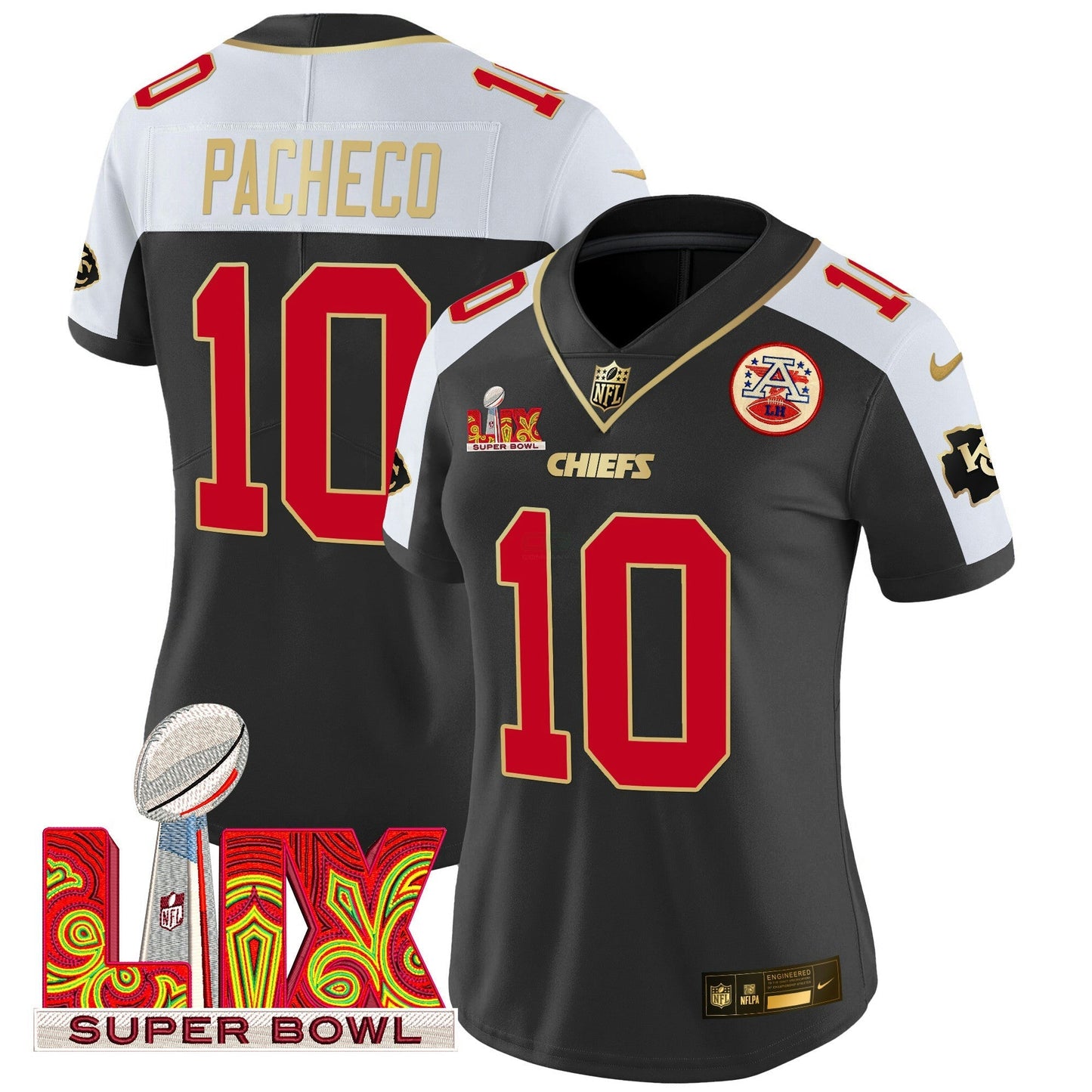 Camisa NFL Women’s Super Bowl LIX Patch Dourada Trim Vapor Limited Jersey