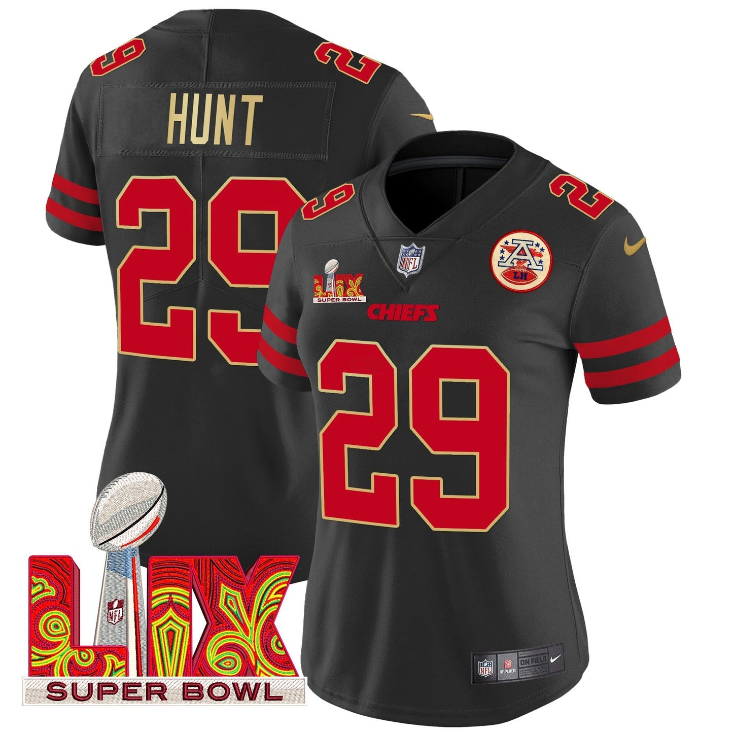 Camisa NFL Women’s Super Bowl LIX Patch Dourada Trim Vapor Limited Jersey
