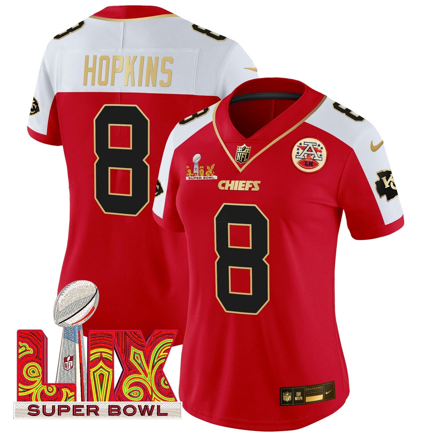Camisa NFL Women’s Super Bowl LIX Patch Dourada Trim Vapor Limited Jersey