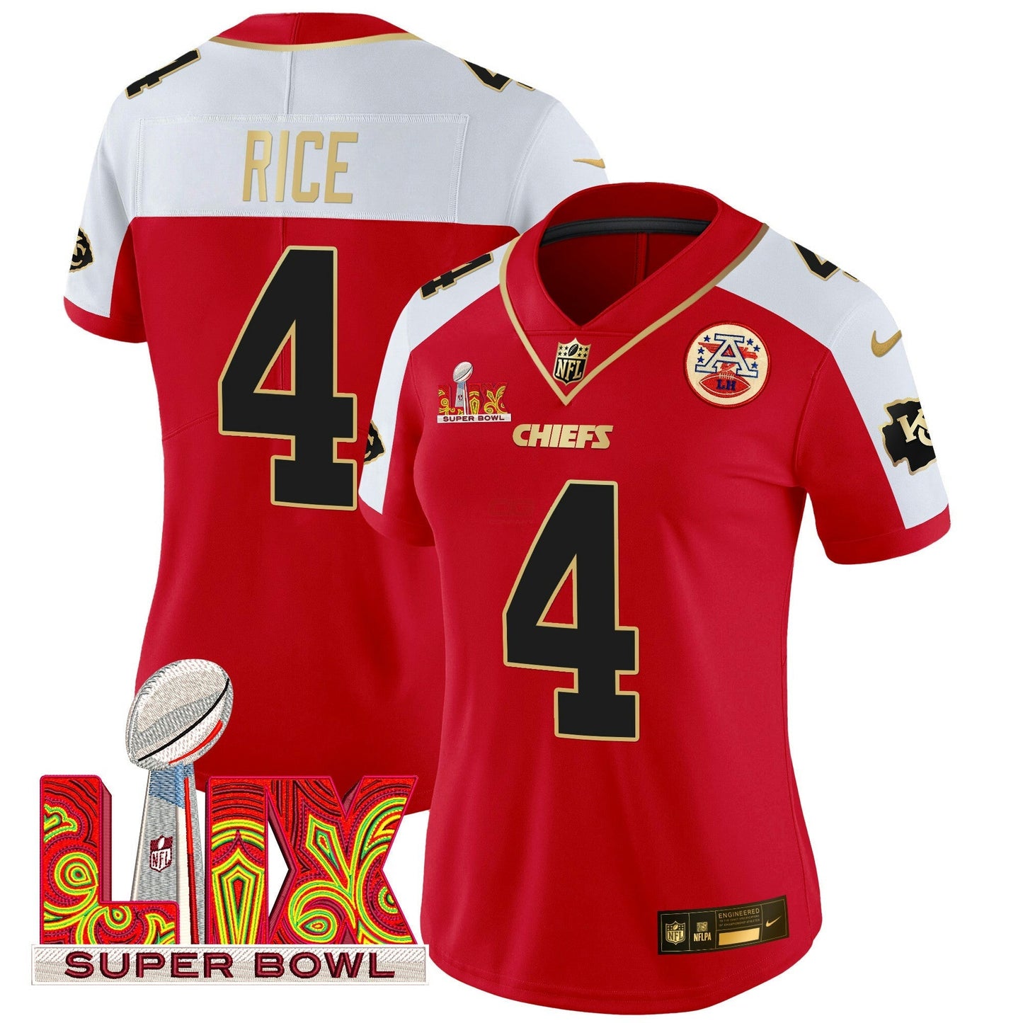 Camisa NFL Women’s Super Bowl LIX Patch Dourada Trim Vapor Limited Jersey