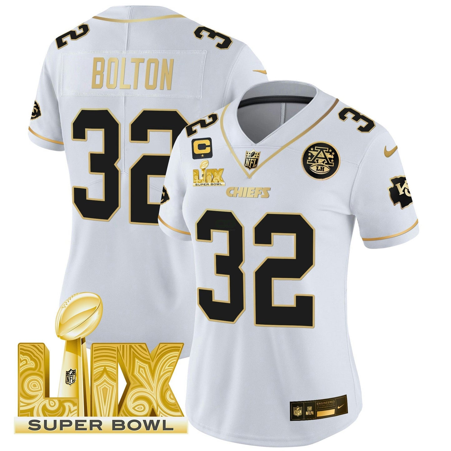 Camisa NFL Women’s Super Bowl LIX Patch Dourada Vapor Limited Jersey