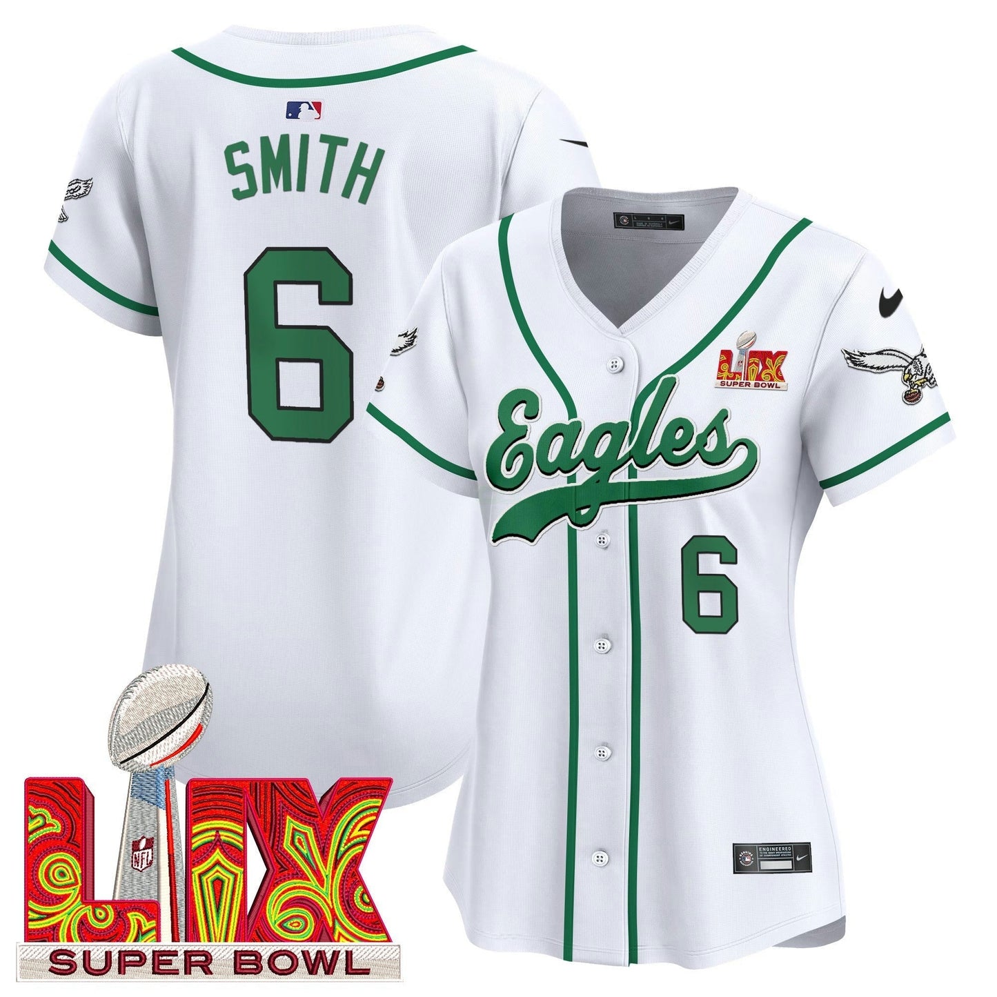 Camisa NFL Women’s Super Bowl LIX Patch Kelly Green Vapor Jersey