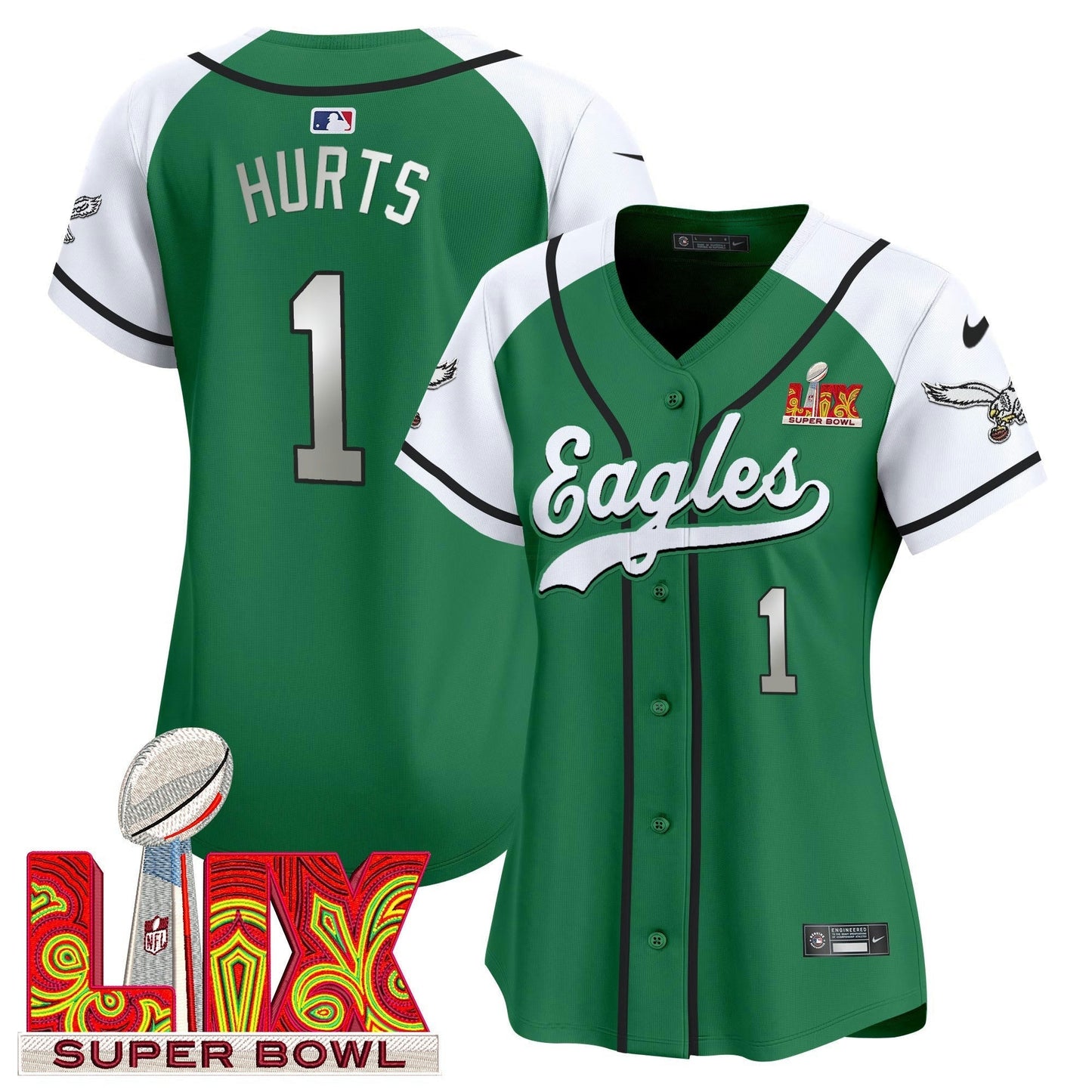 Camisa NFL Women’s Super Bowl LIX Patch Kelly Green Vapor Jersey