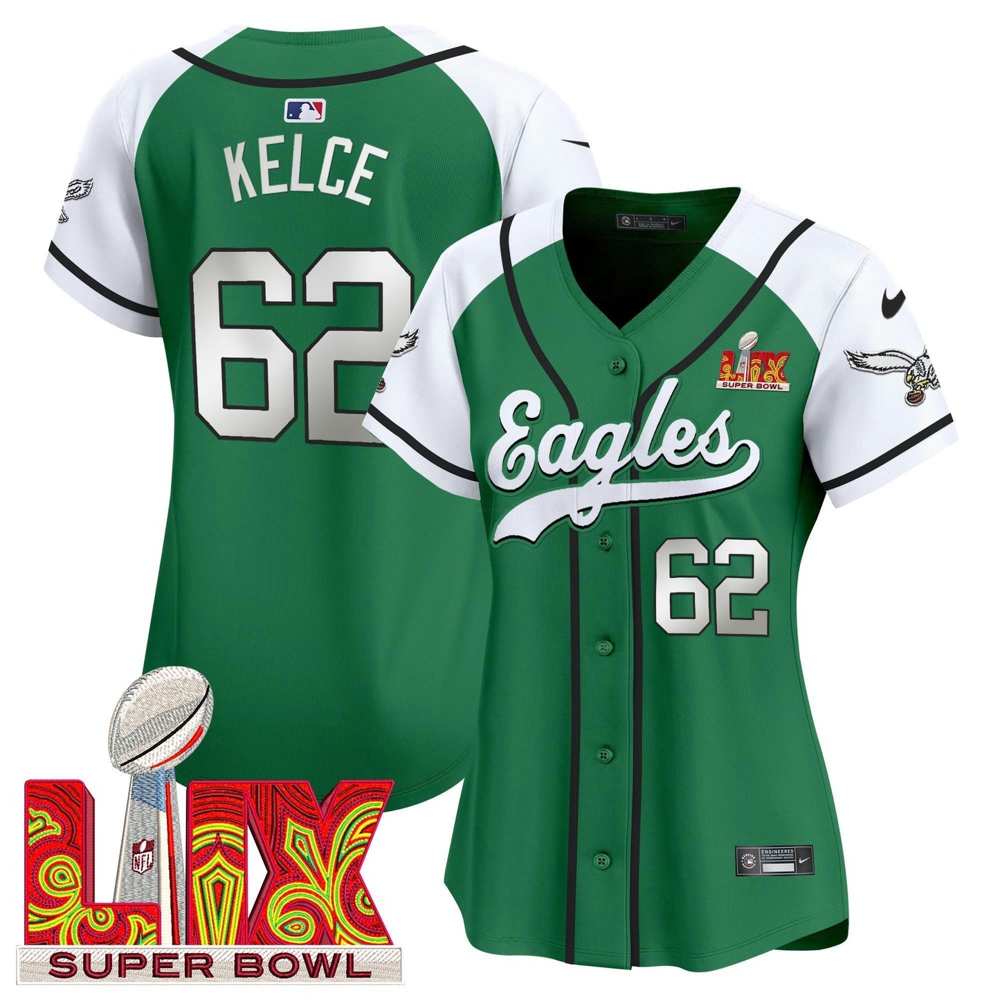 Camisa NFL Women’s Super Bowl LIX Patch Kelly Green Vapor Jersey