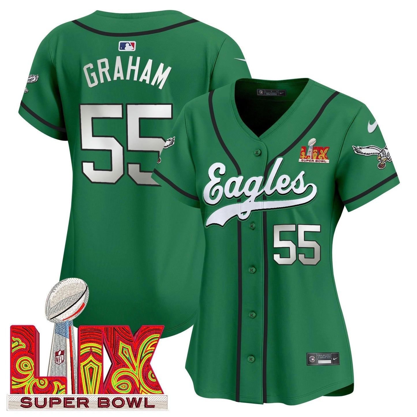 Camisa NFL Women’s Super Bowl LIX Patch Kelly Green Vapor Jersey