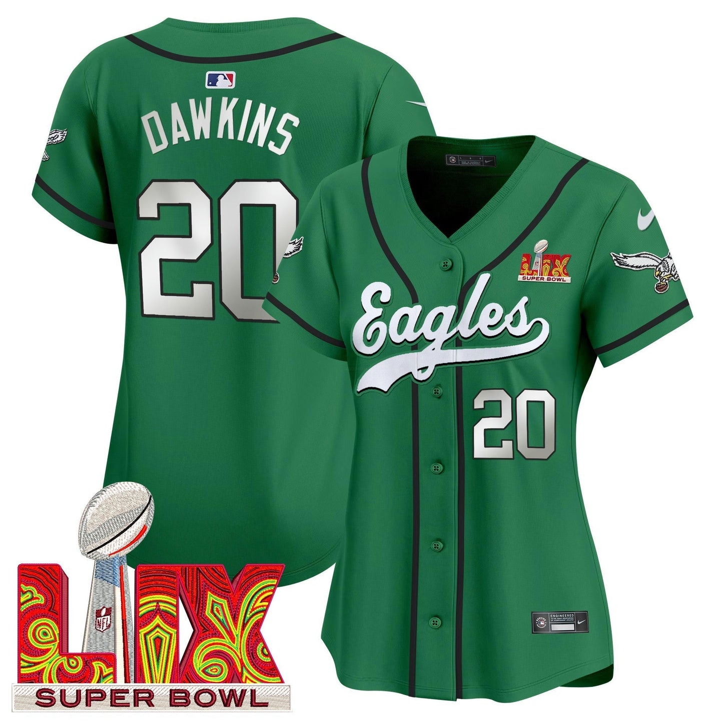 Camisa NFL Women’s Super Bowl LIX Patch Kelly Green Vapor Jersey