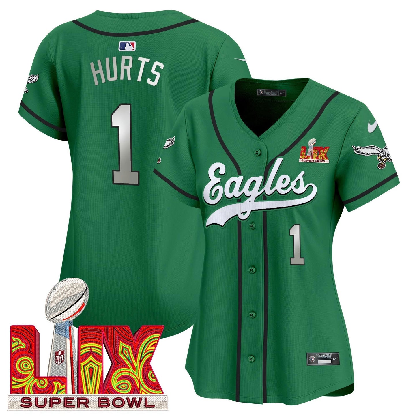 Camisa NFL Women’s Super Bowl LIX Patch Kelly Green Vapor Jersey