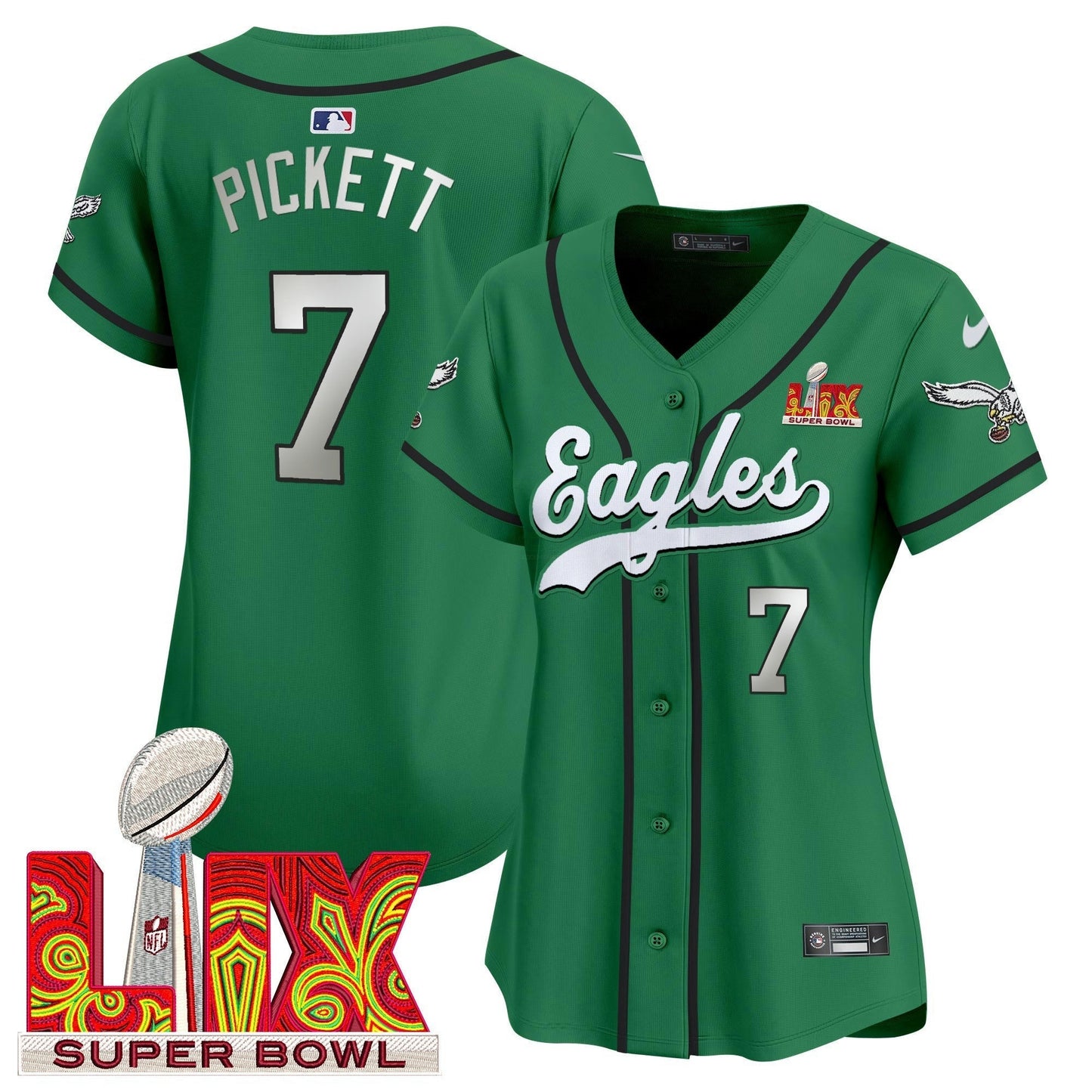 Camisa NFL Women’s Super Bowl LIX Patch Kelly Green Vapor Jersey
