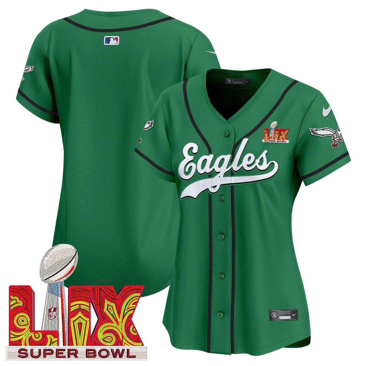 Camisa NFL Women’s Super Bowl LIX Patch Kelly Green Vapor Jersey