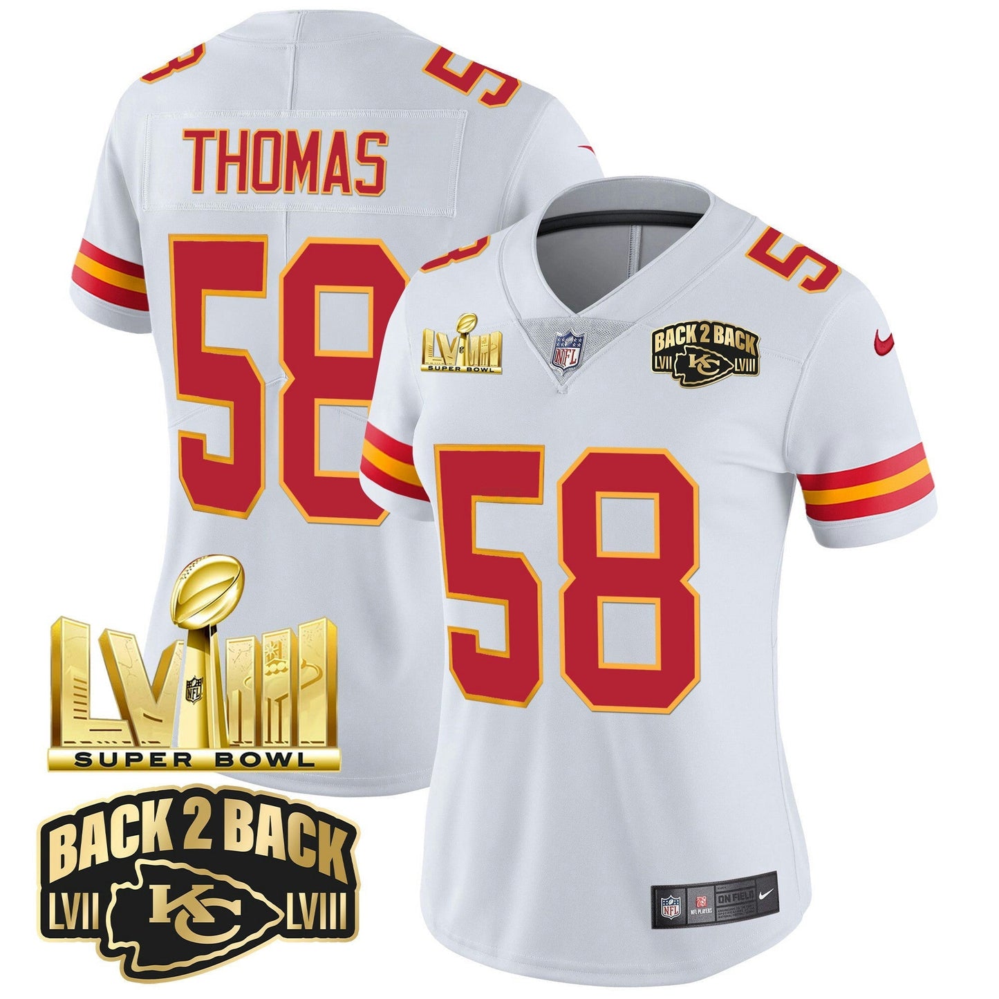 Camisa NFL Women’s Super Bowl LVIII & Back 2 Back Gold Patch Vapor Jersey