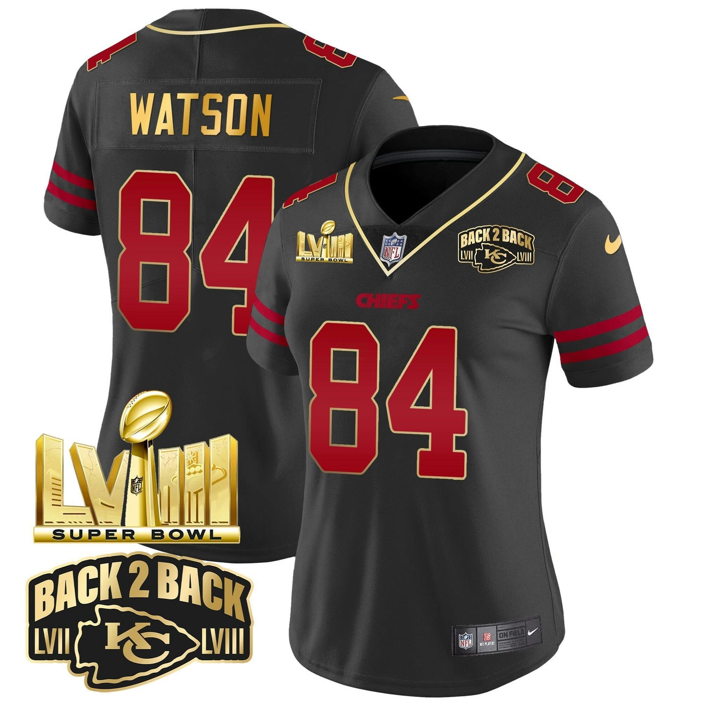Camisa NFL Women’s Super Bowl LVIII & Back 2 Back Gold Patch Vapor Jersey
