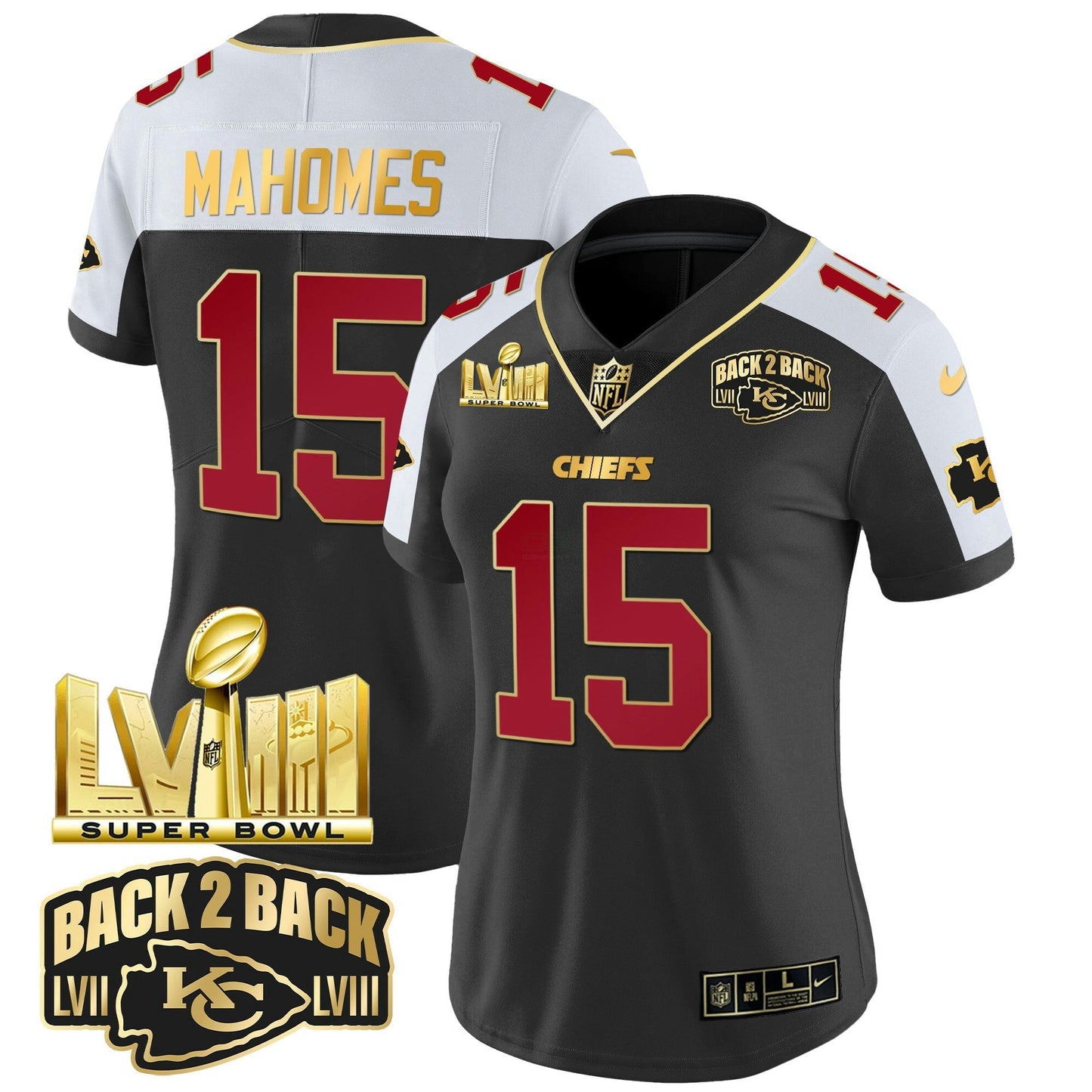 Camisa NFL Women’s Super Bowl LVIII & Back 2 Back Gold Patch Vapor Jersey