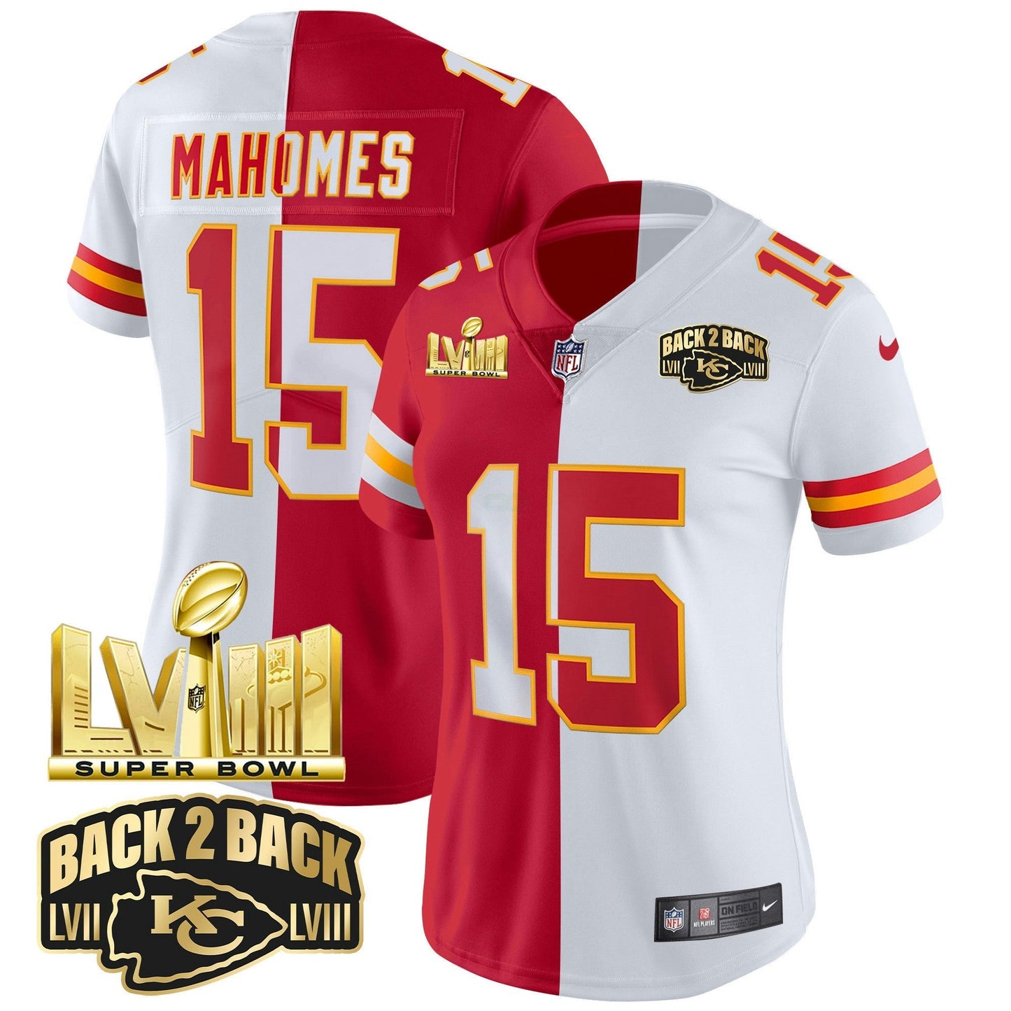 Camisa NFL Women’s Super Bowl LVIII & Back 2 Back Gold Patch Vapor Jersey V2