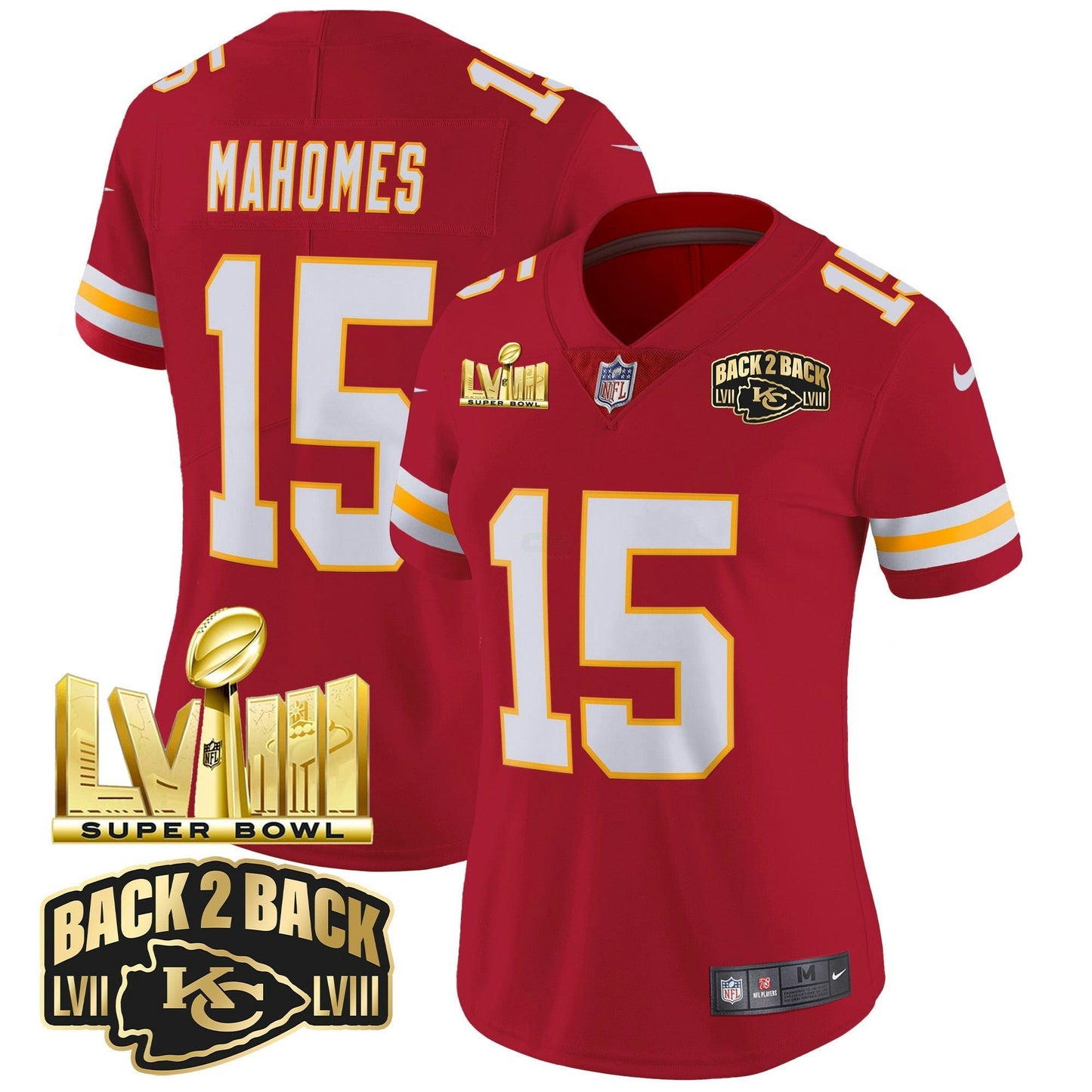 Camisa NFL Women’s Super Bowl LVIII & Back 2 Back Gold Patch Vapor Jersey