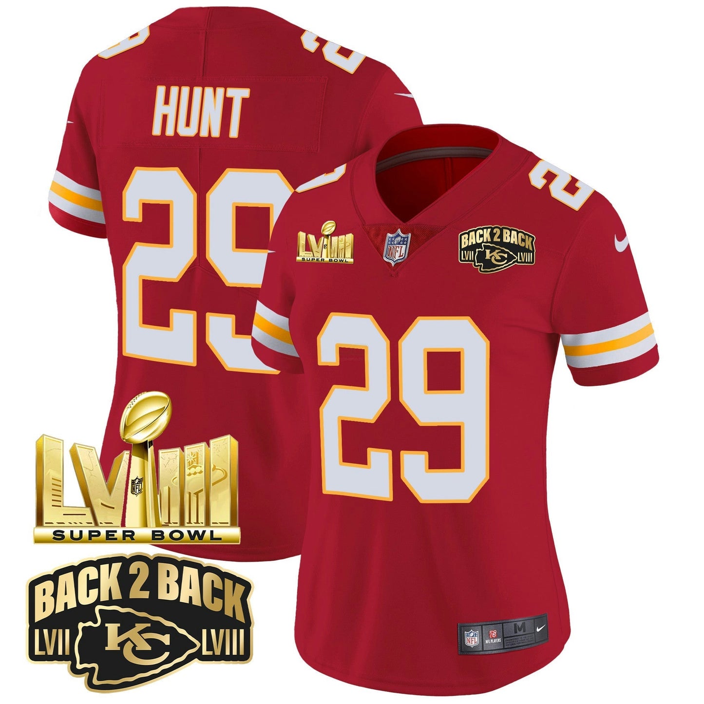 Camisa NFL Women’s Super Bowl LVIII & Back 2 Back Gold Patch Vapor Jersey