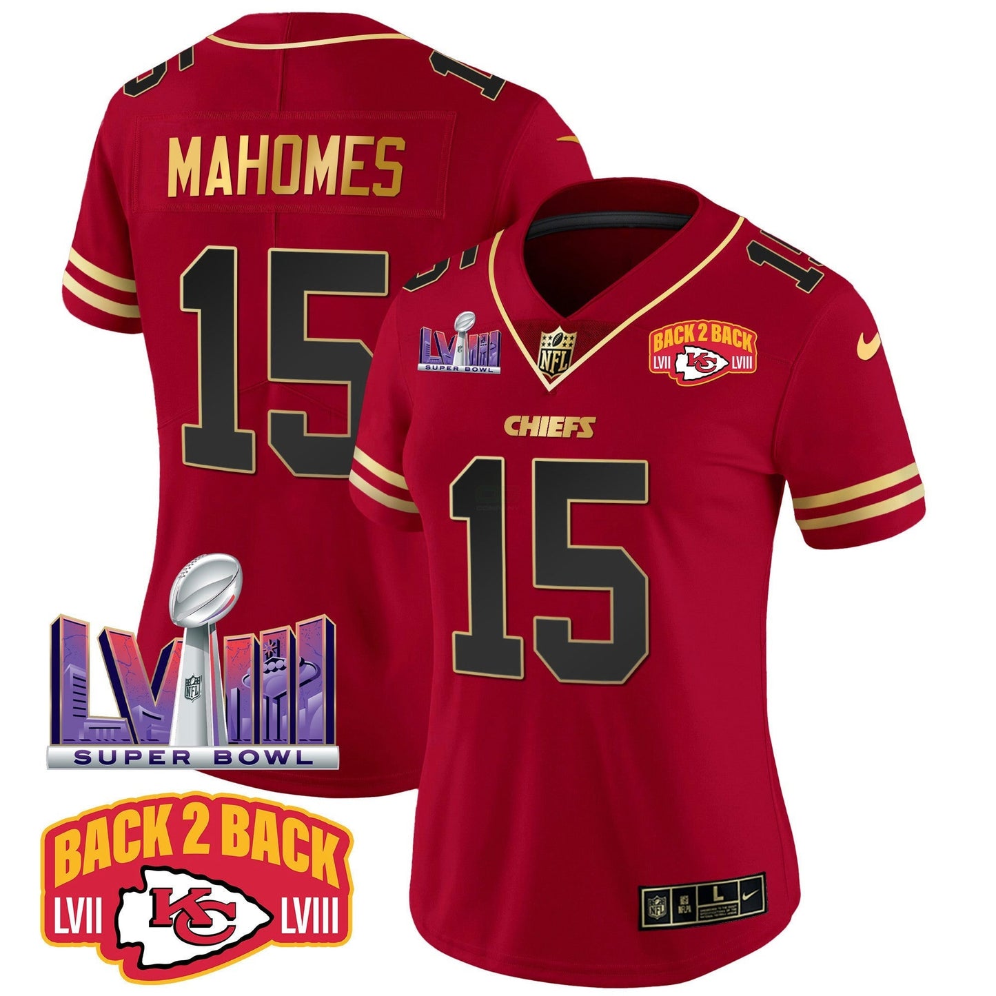 Camisa NFL Women’s Super Bowl LVIII & Back 2 Back Patch Vapor Jersey