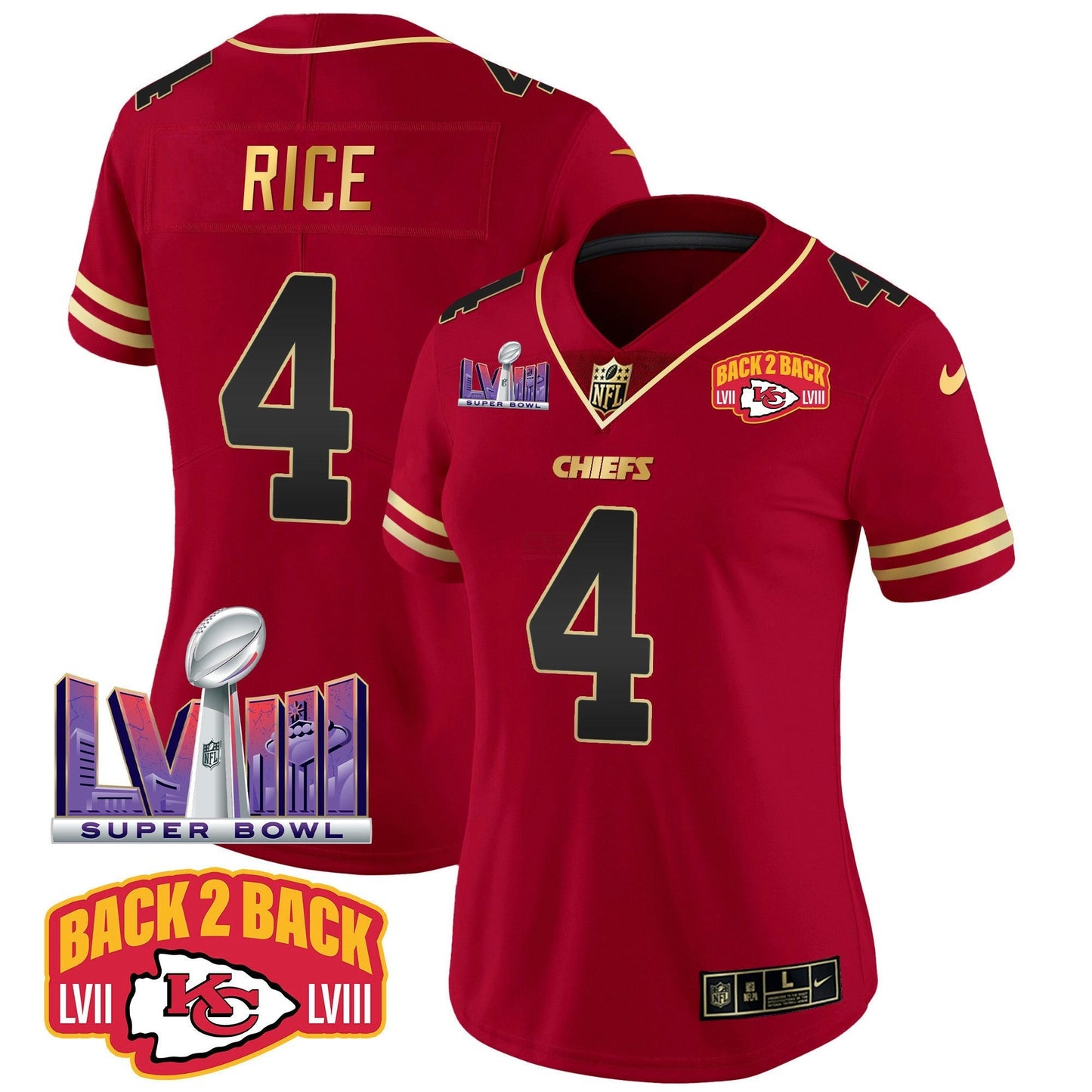 Camisa NFL Women’s Super Bowl LVIII & Back 2 Back Patch Vapor Jersey