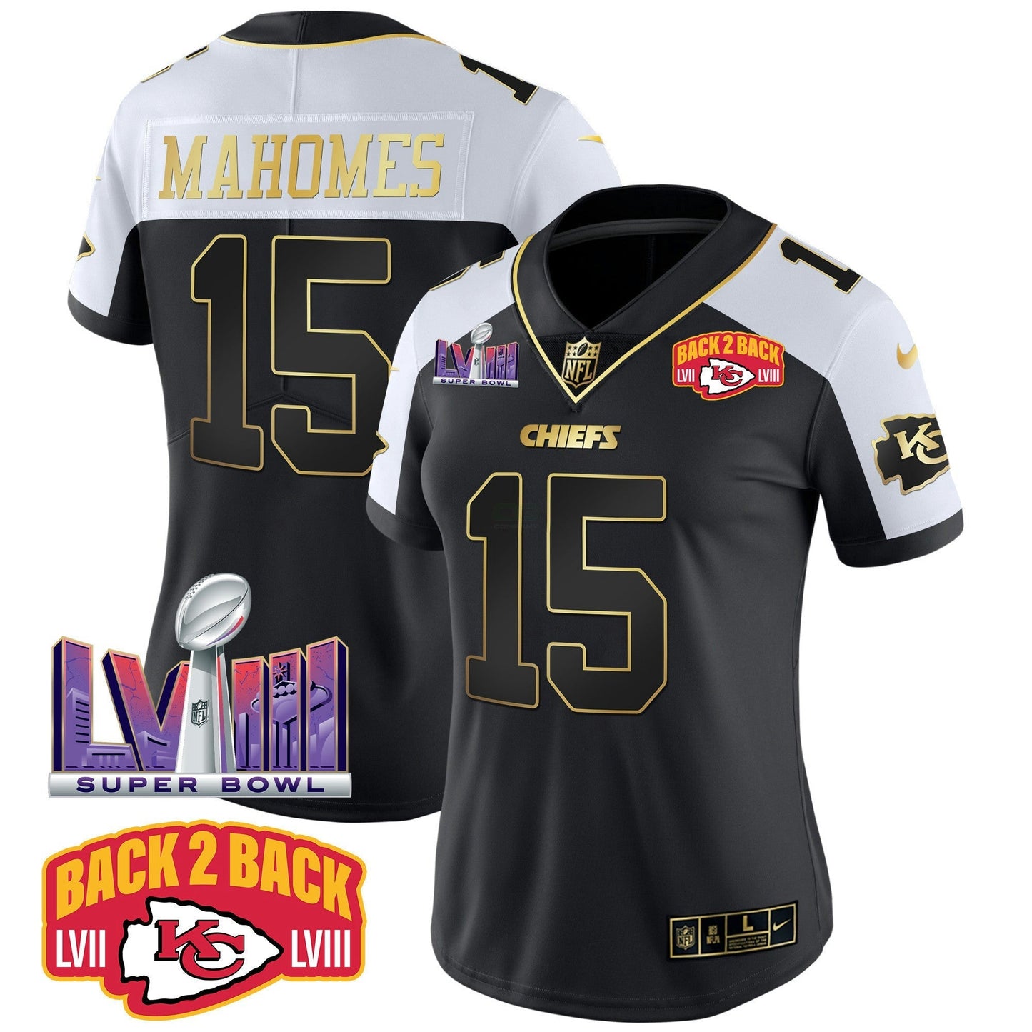 Camisa NFL Women’s Super Bowl LVIII & Back 2 Back Patch Vapor Jersey V2