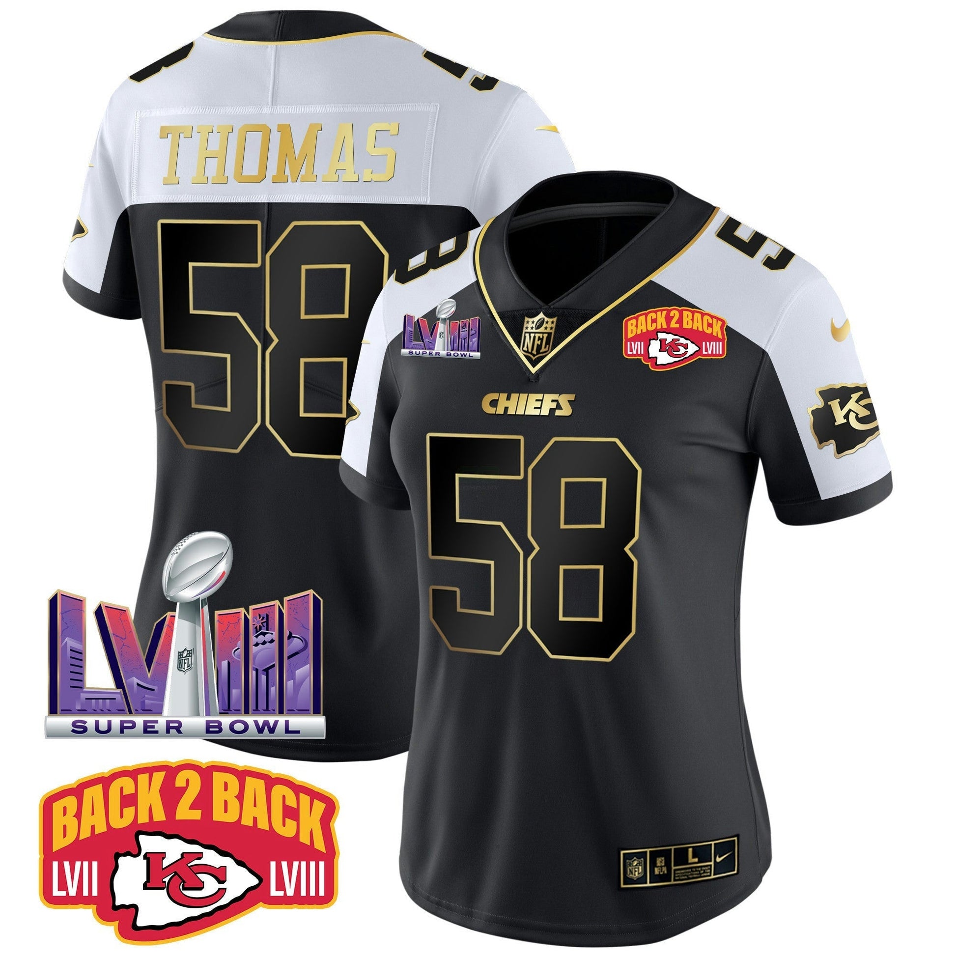 Camisa NFL Women’s Super Bowl LVIII & Back 2 Back Patch Vapor Jersey V2