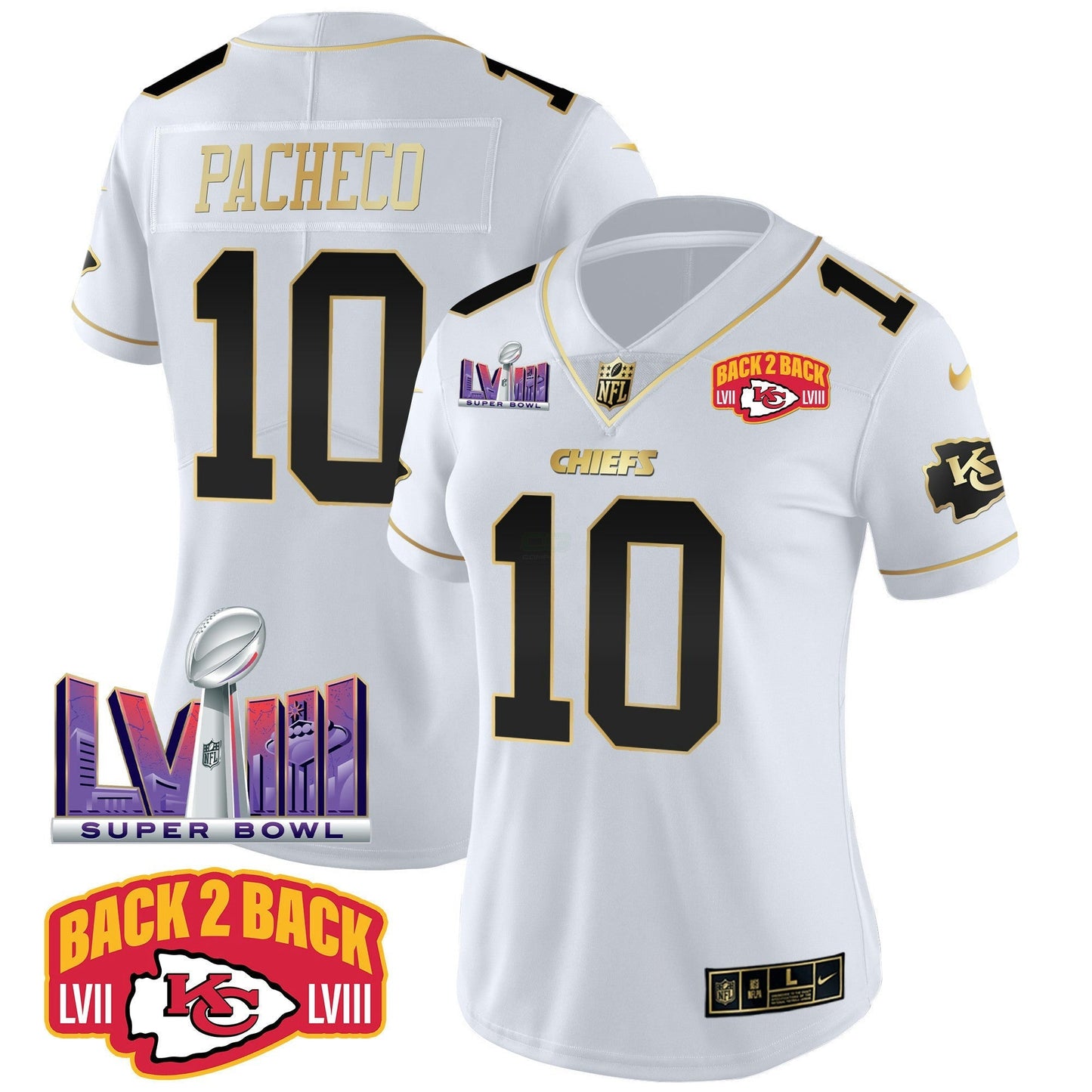 Camisa NFL Women’s Super Bowl LVIII & Back 2 Back Patch Vapor Jersey V2