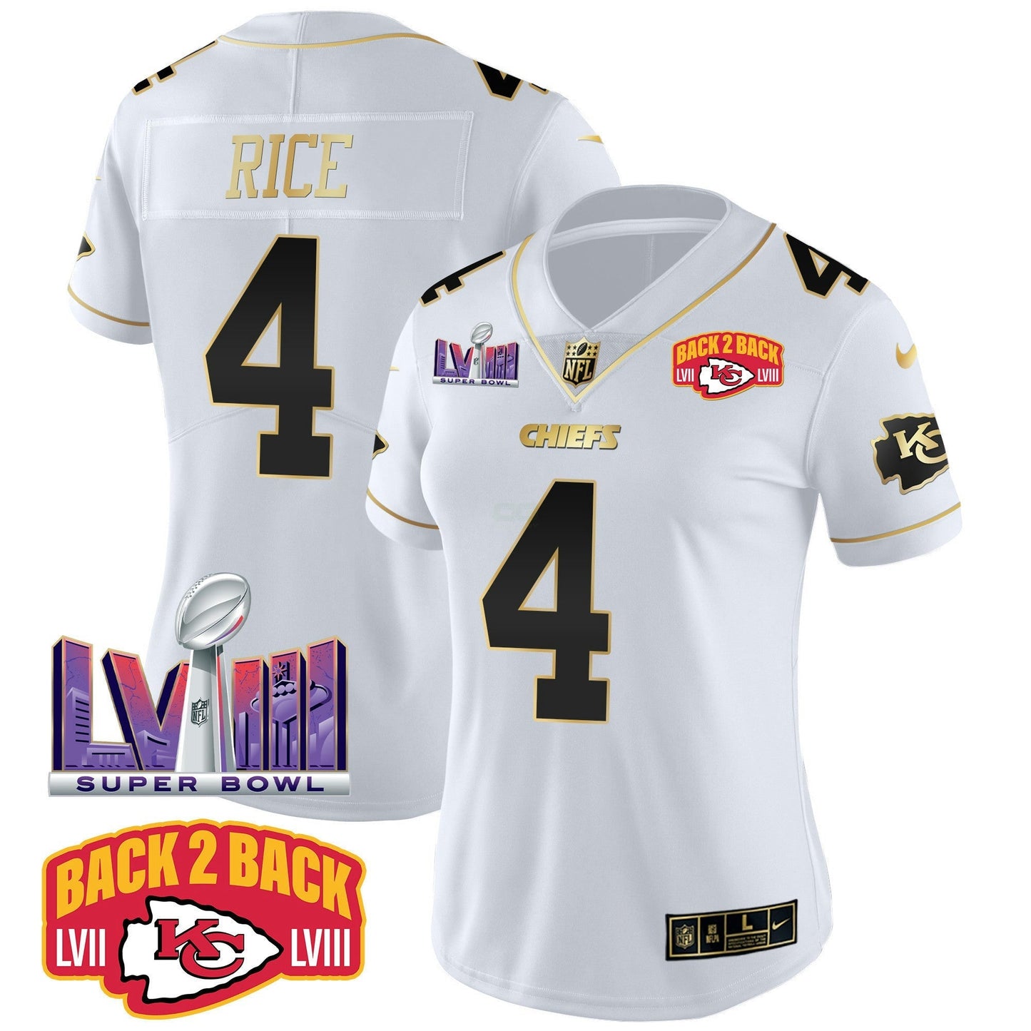 Camisa NFL Women’s Super Bowl LVIII & Back 2 Back Patch Vapor Jersey V2