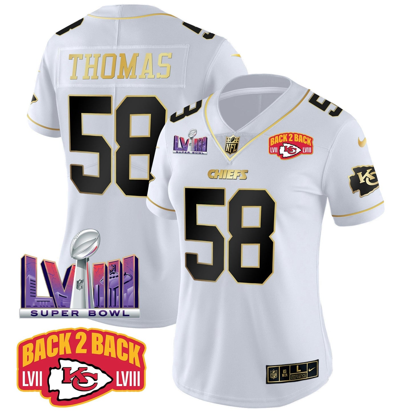Camisa NFL Women’s Super Bowl LVIII & Back 2 Back Patch Vapor Jersey V2