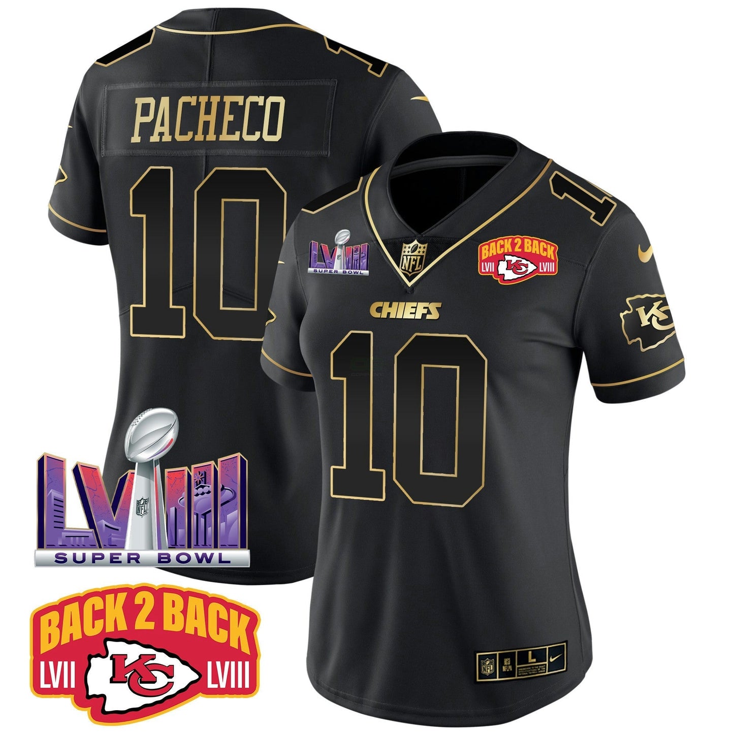 Camisa NFL Women’s Super Bowl LVIII & Back 2 Back Patch Vapor Jersey V2